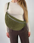lepelou - leder - Bauchtasche - Wildleder Bauchtasche VALENTINA XL khaki - LPBVALKHAXL