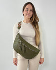 lepelou - leder - Bauchtasche - XXL Bauchtasche CLARA khaki - LPBCLAKHAE1