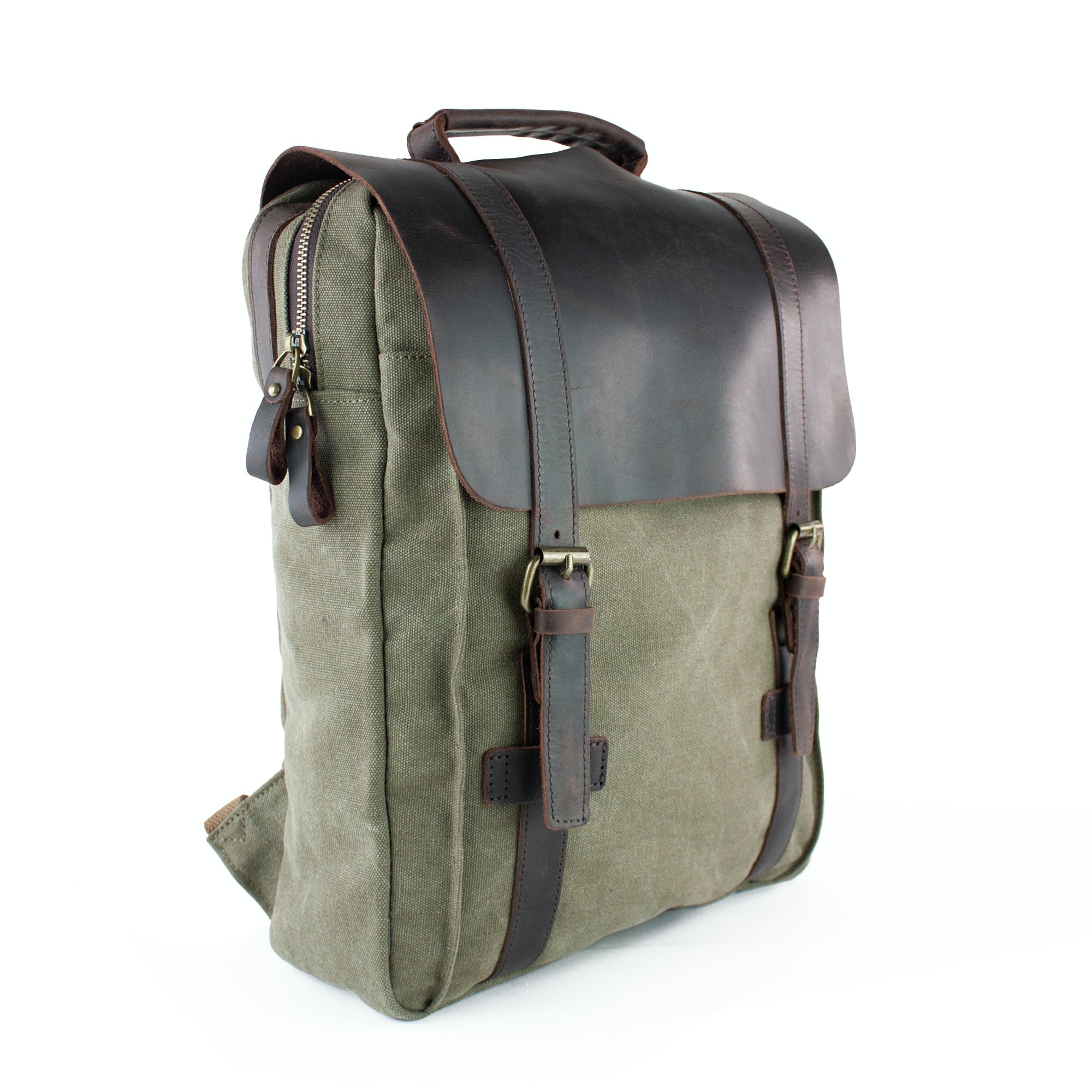 wanderrucksack canvas FELIX – Canvas & Leder Rucksack khaki – lePelou