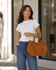 lepelou-leder-Handtaschen-Wildleder Handtasche TARA cognac -