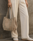 lepelou-leder-Handtaschen-Wildleder Handtasche TESSA beige -LPHTESBEI