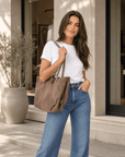 lepelou-leder-Handtaschen-Wildleder Handtasche TESSA taupe -LPHTESTAU