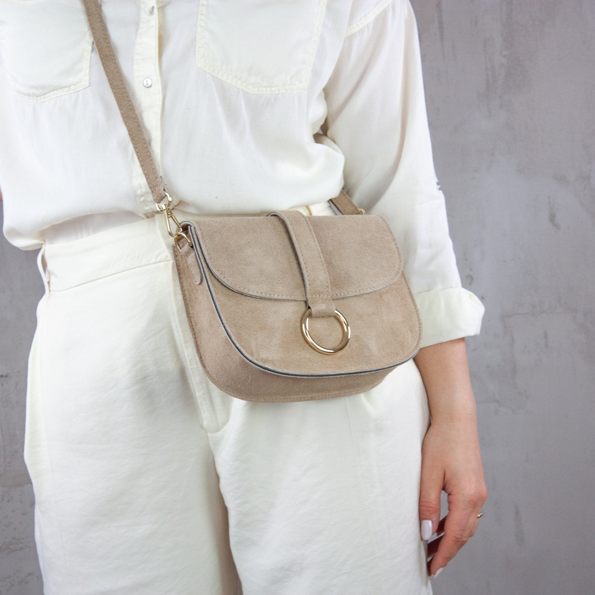 Beige Stoff Umhängetasche Dunkelbraun Crossbody Luxus UmhÃ