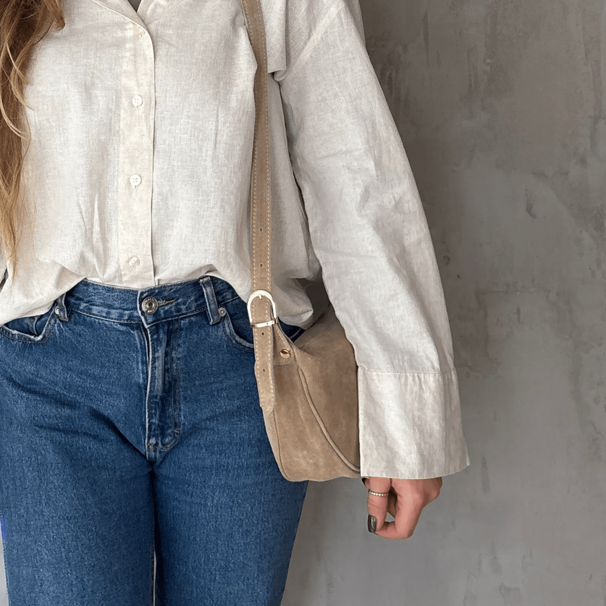 lepelou - leder - MINA – Wildleder Umhängetasche beige - LPHMINBEI