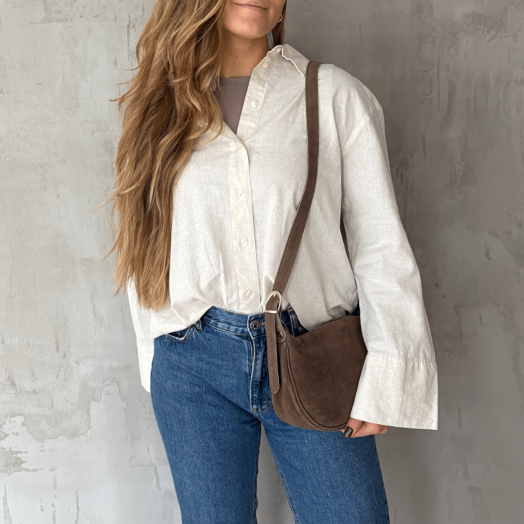 lepelou - leder - MINA – Wildleder Umhängetasche dunkeltaupe - LPHMINTAU