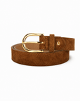 lepelou-leder - Wildleder Gürtel LIVIA cognac mit goldener Schnalle -