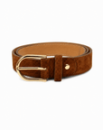 lepelou-leder - Wildleder Gürtel LIVIA cognac mit goldener Schnalle -