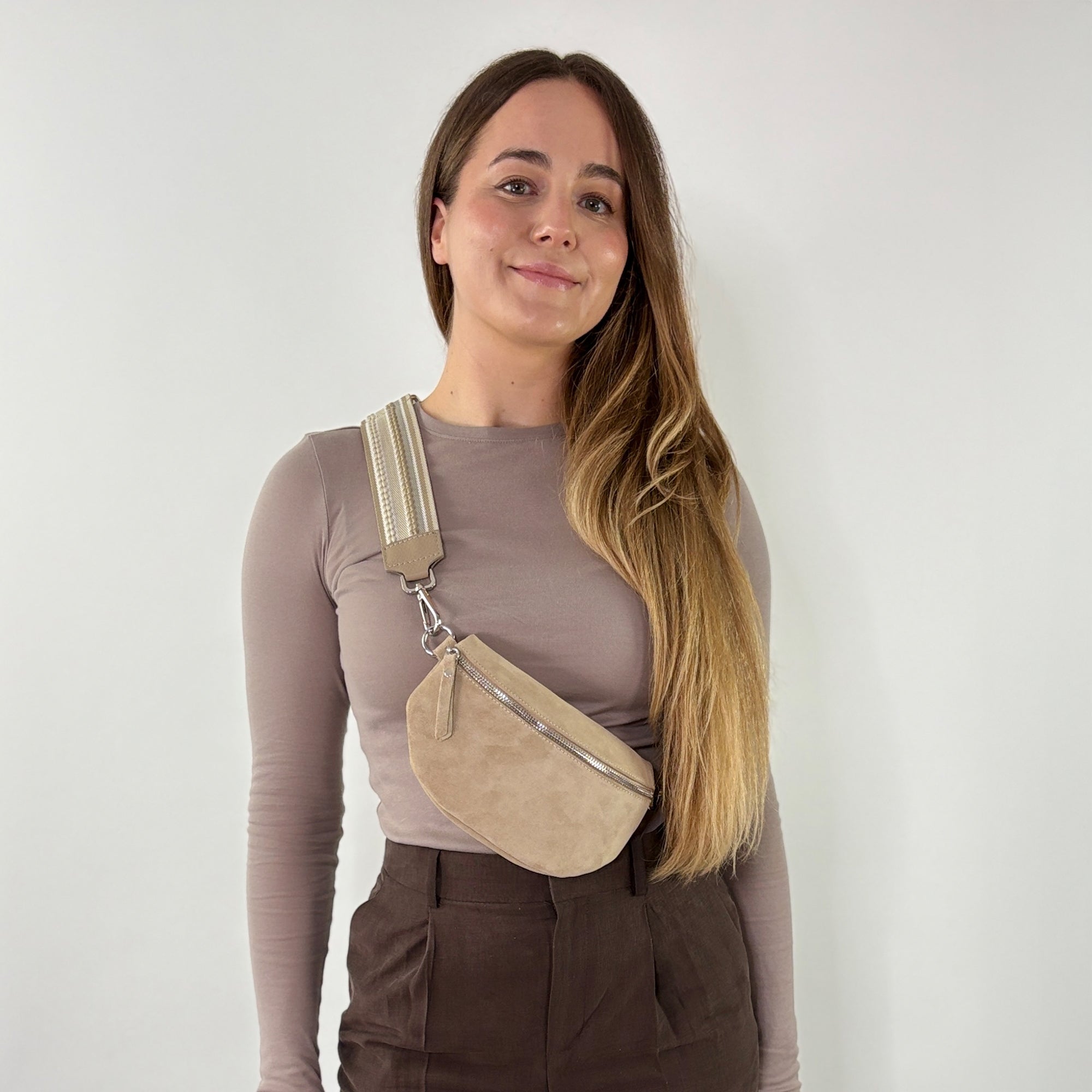 Wildleder Bauchtasche VALENTINA beige