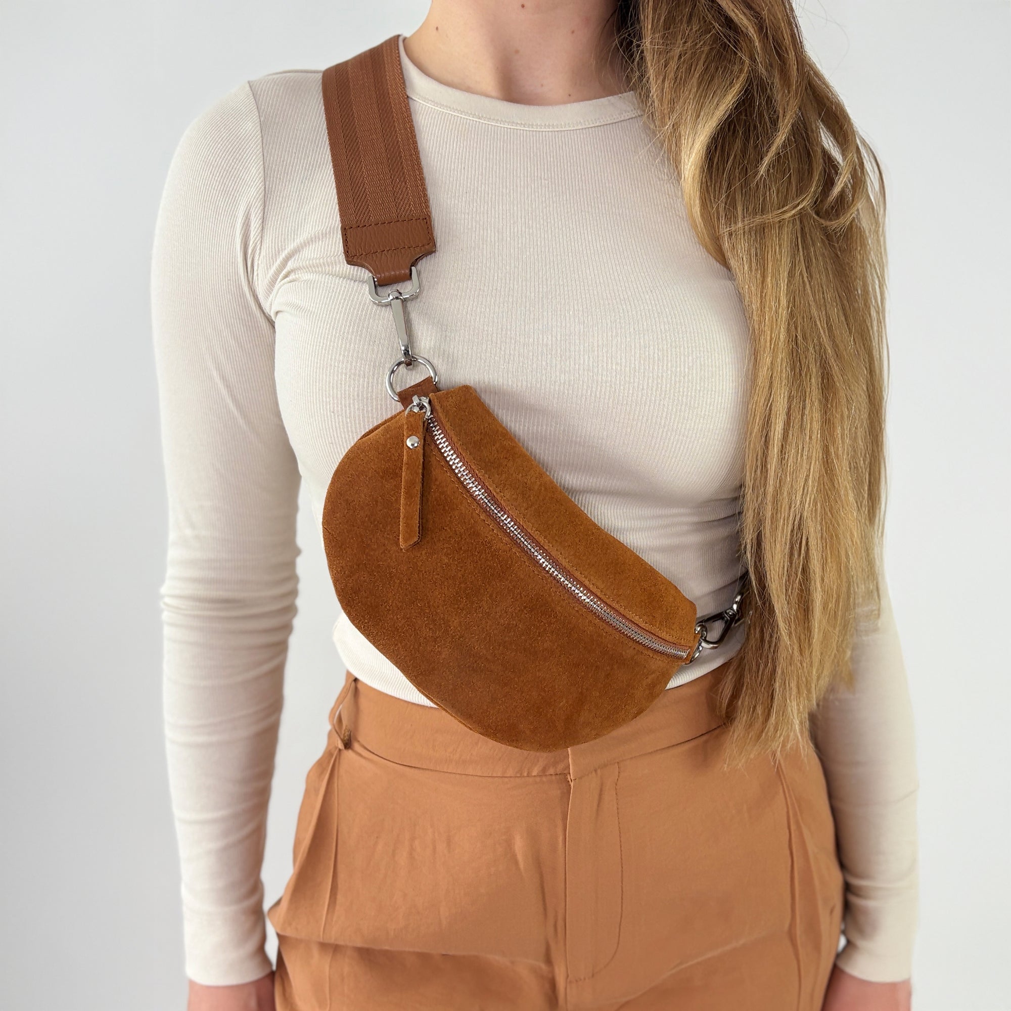 Wildleder Bauchtasche VALENTINA cognac
