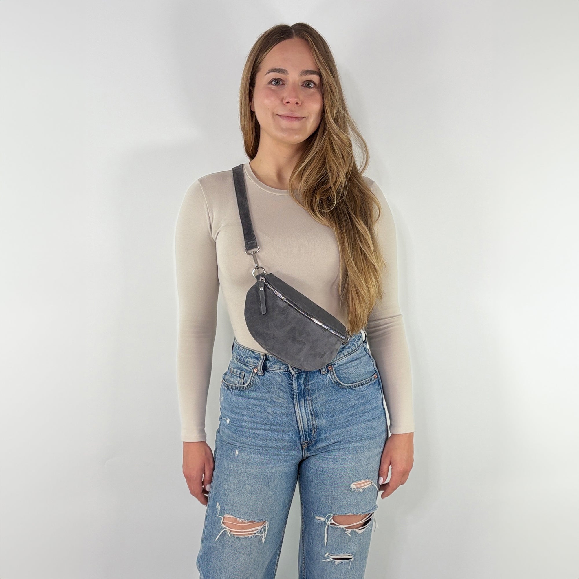 Wildleder Bauchtasche VALENTINA dunkelgrau