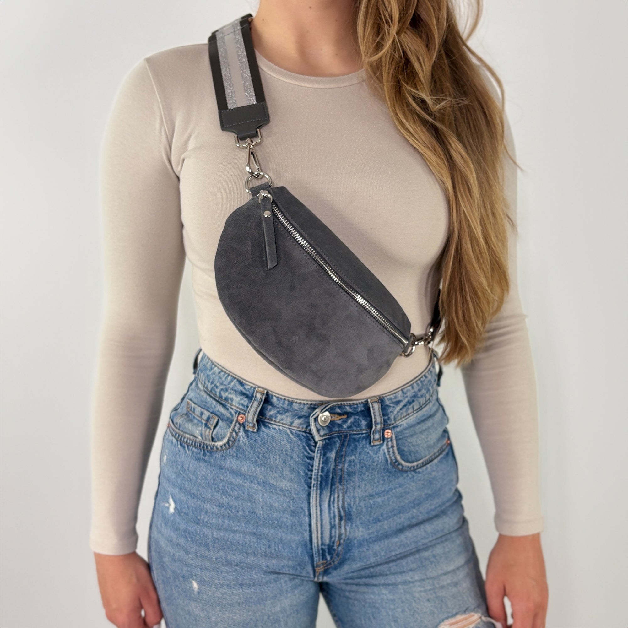 Wildleder Bauchtasche VALENTINA dunkelgrau