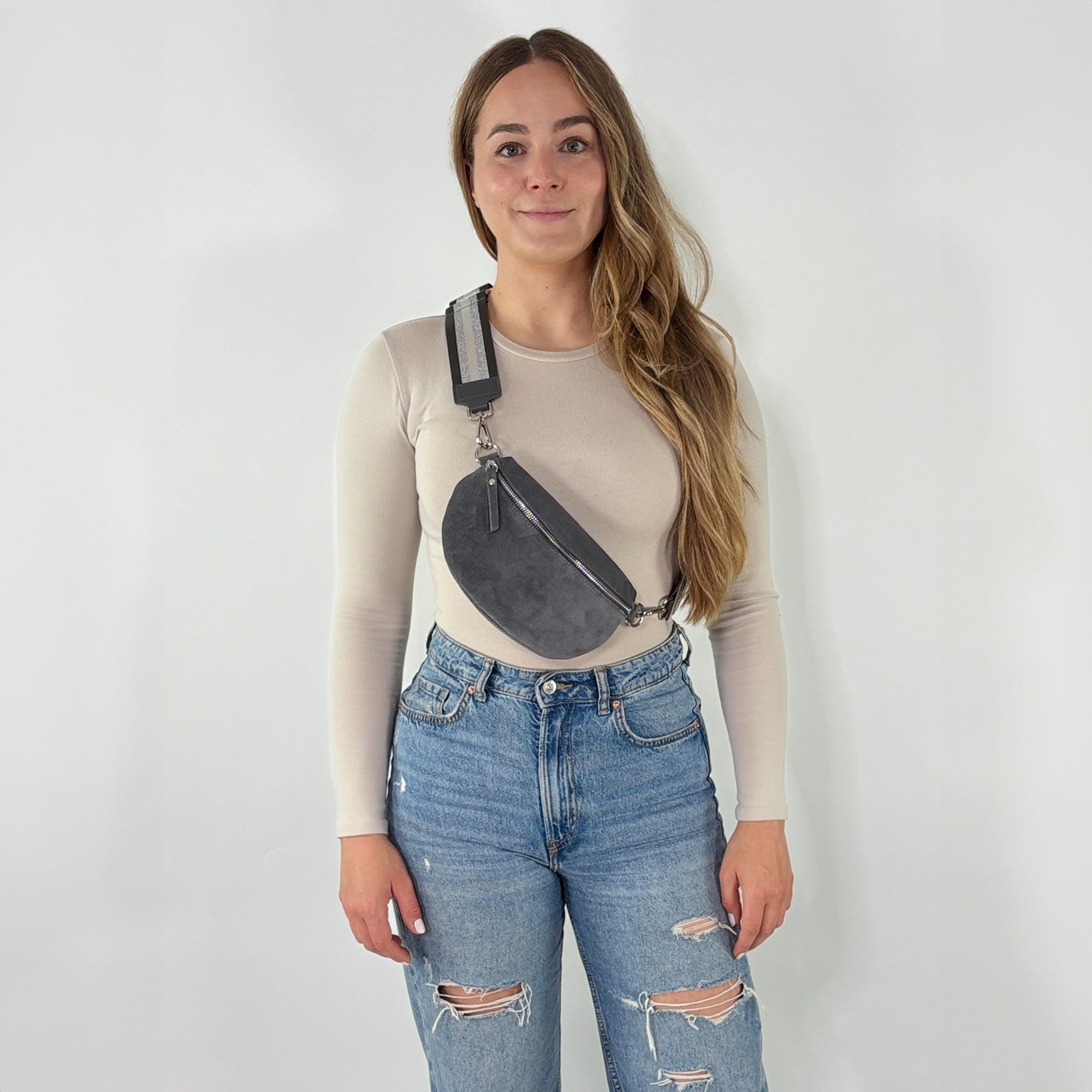 Wildleder Bauchtasche VALENTINA dunkelgrau
