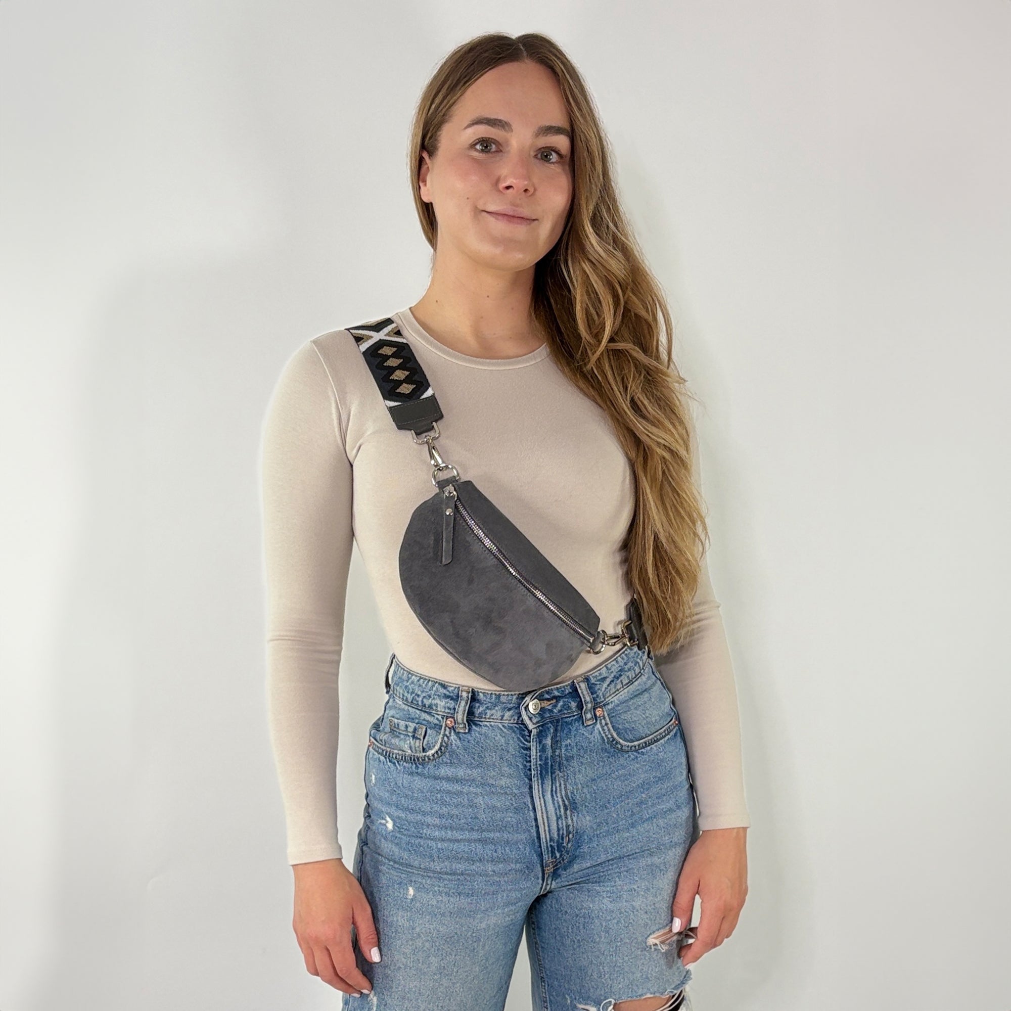 Wildleder Bauchtasche VALENTINA dunkelgrau
