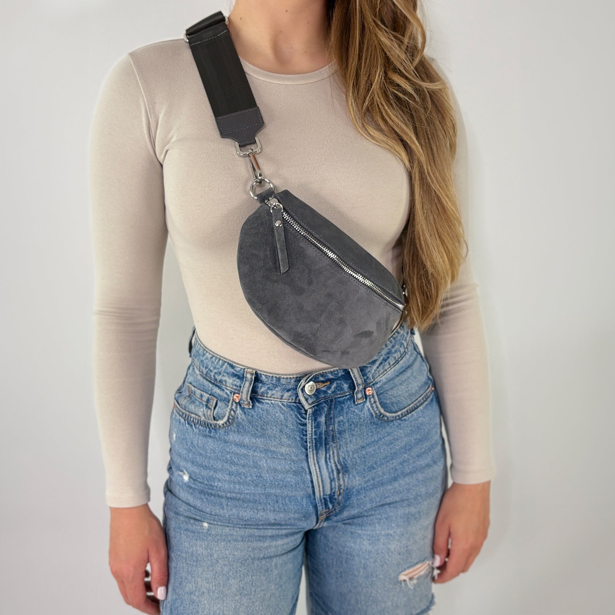 Wildleder Bauchtasche VALENTINA dunkelgrau