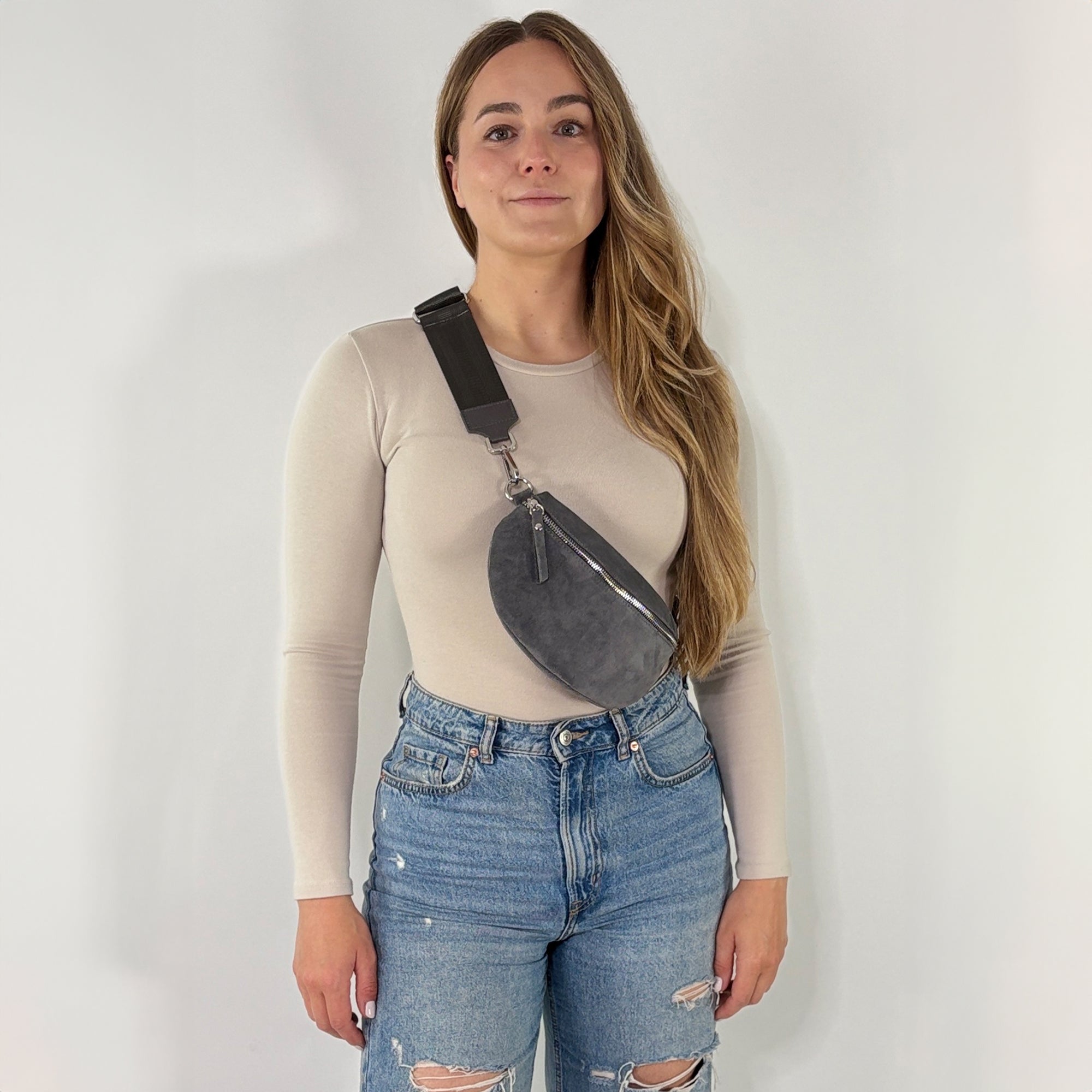 Wildleder Bauchtasche VALENTINA dunkelgrau