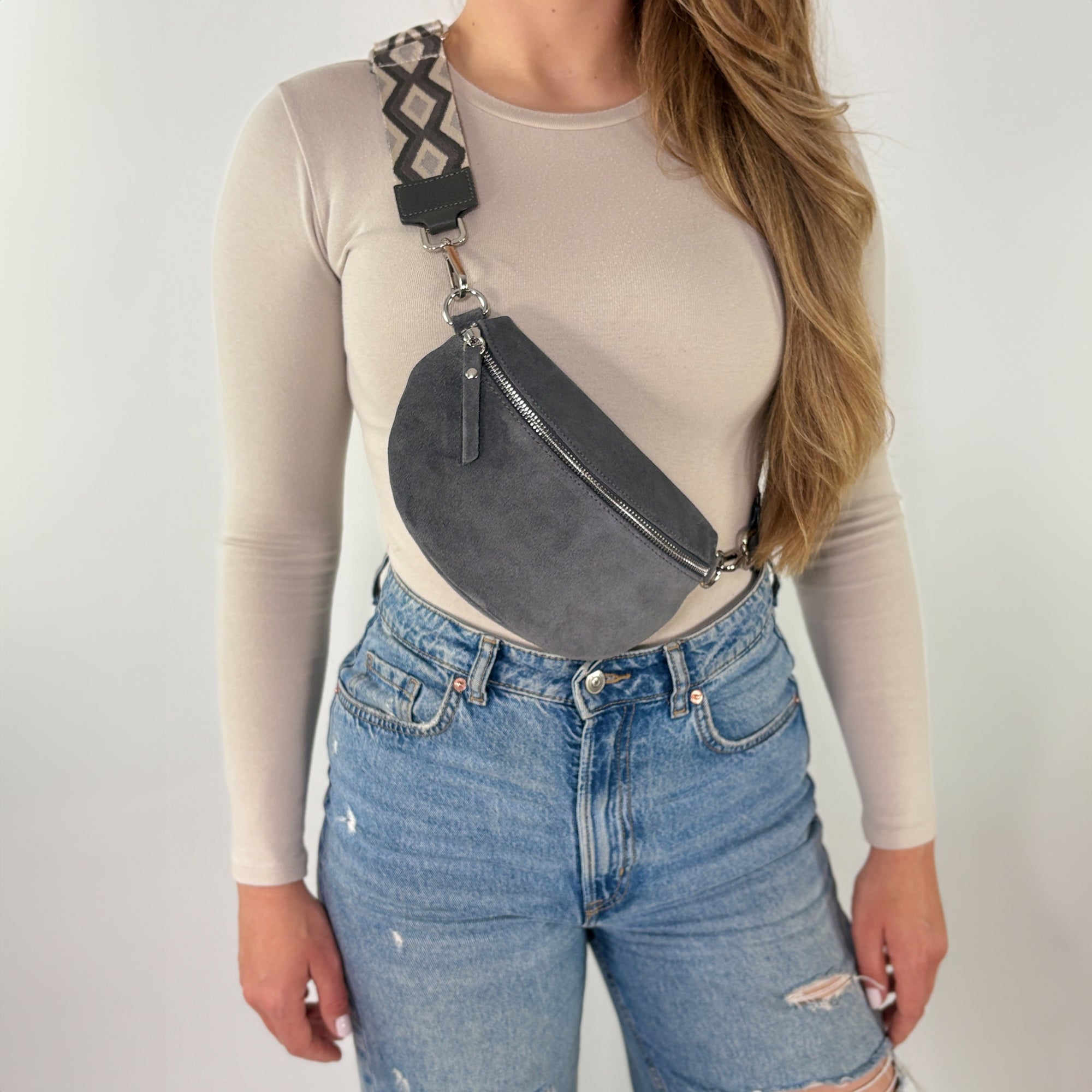 Wildleder Bauchtasche VALENTINA dunkelgrau