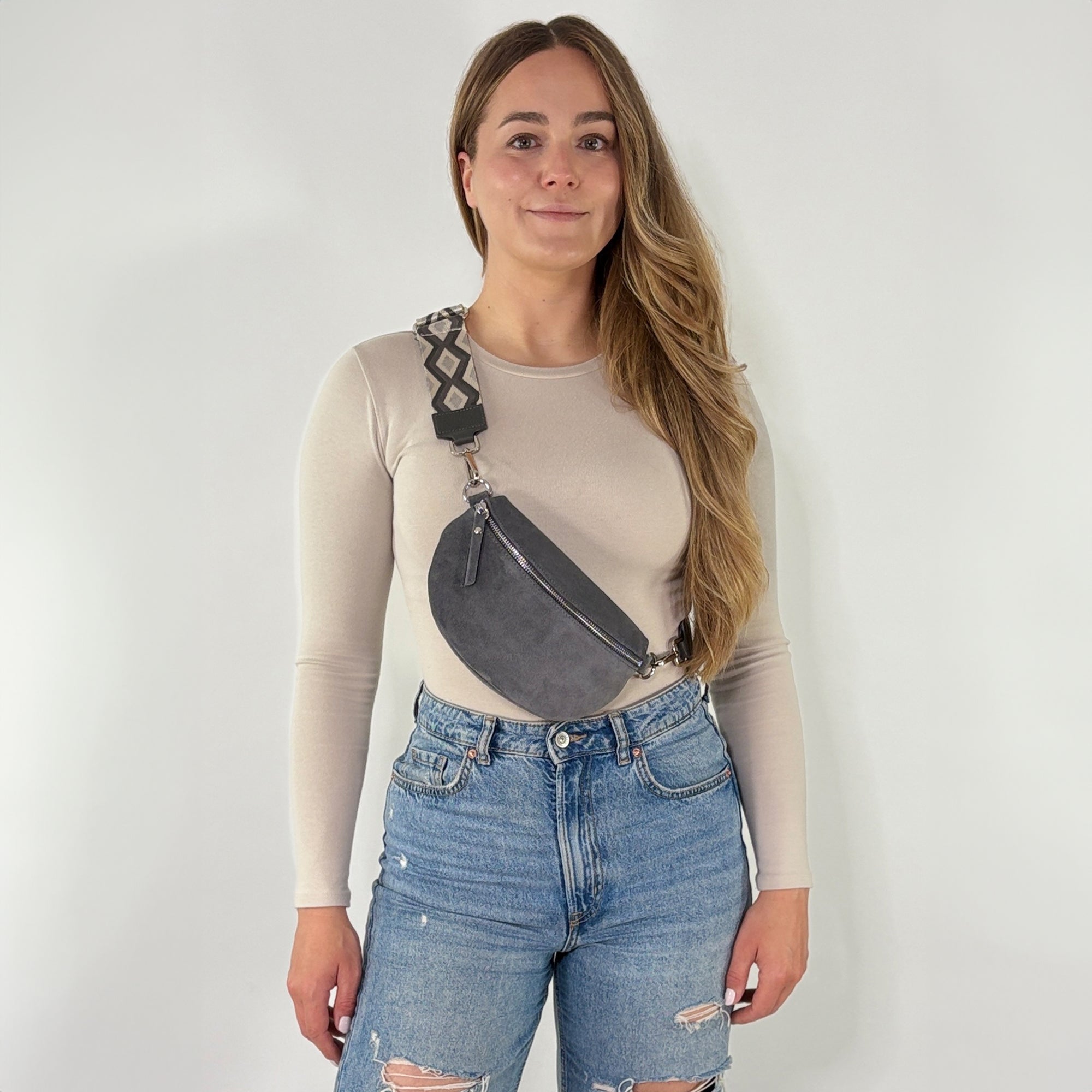 Wildleder Bauchtasche VALENTINA dunkelgrau