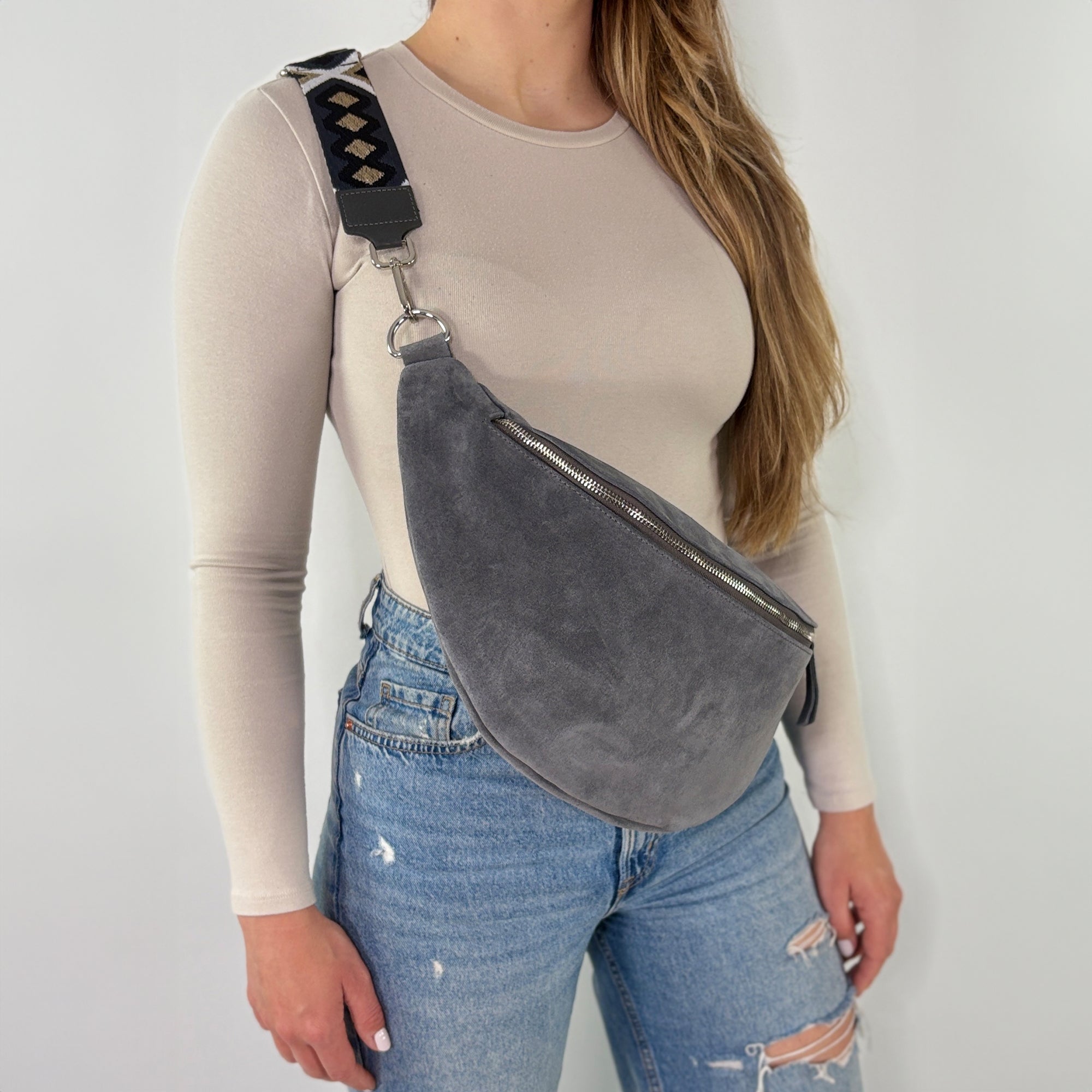 Wildleder Bauchtasche VALENTINA XL dunkelgrau