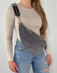 Wildleder Bauchtasche VALENTINA XL dunkelgrau
