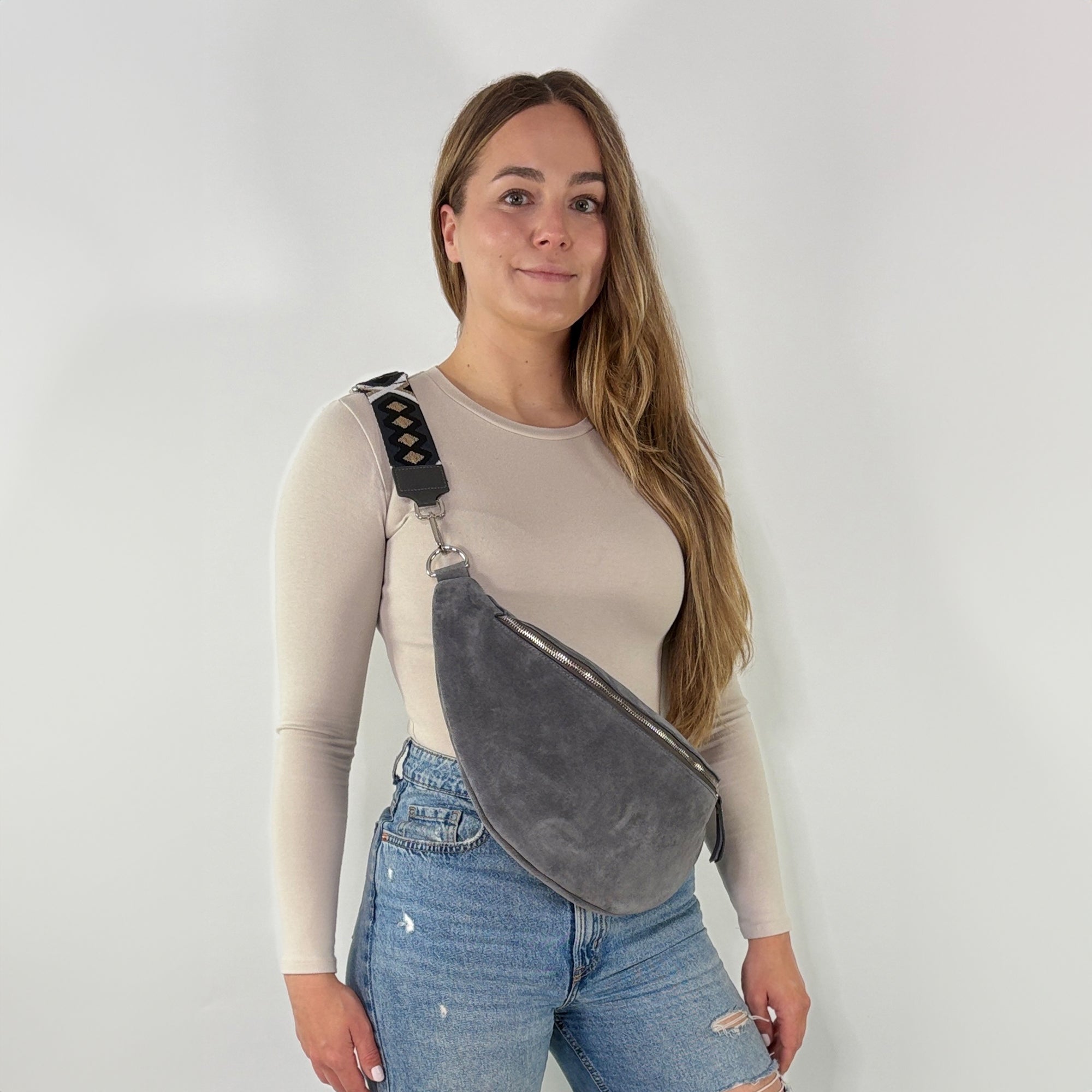 Wildleder Bauchtasche VALENTINA XL dunkelgrau