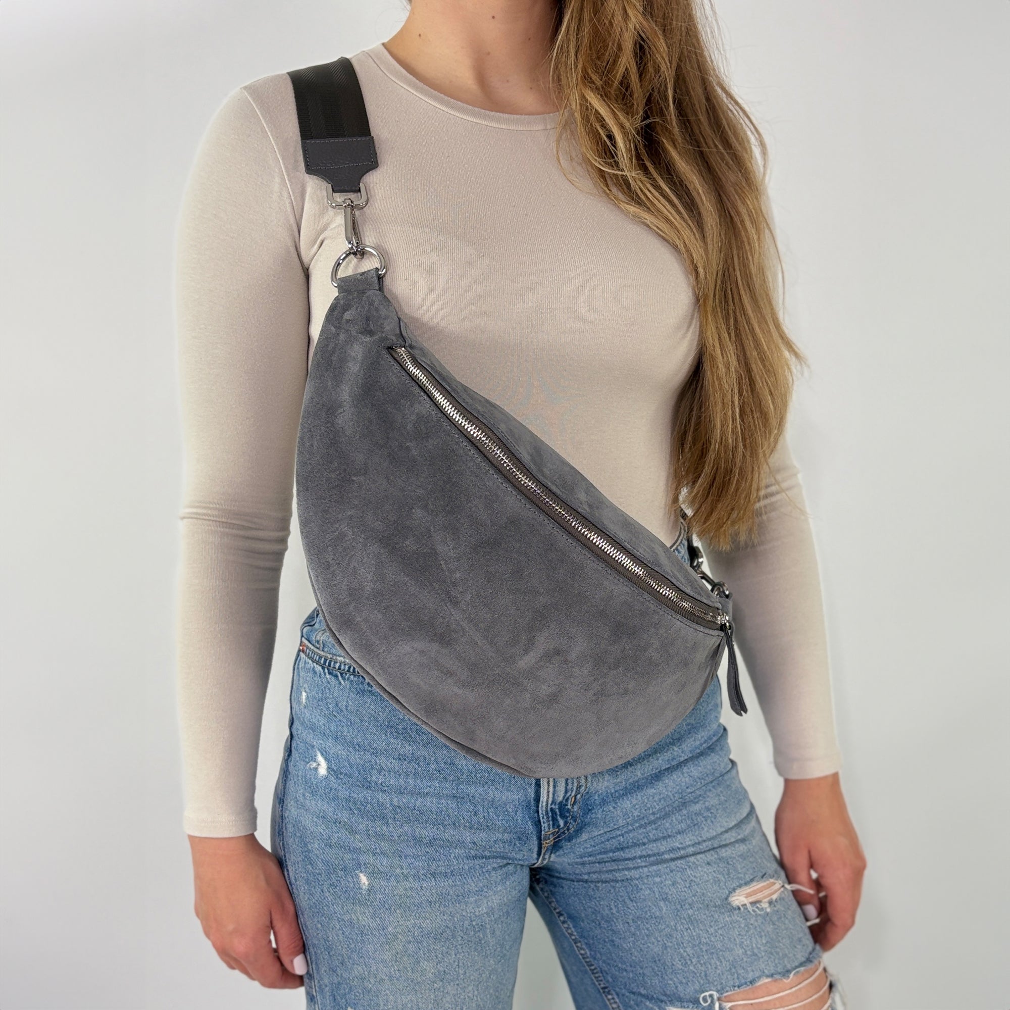 Wildleder Bauchtasche VALENTINA XL dunkelgrau