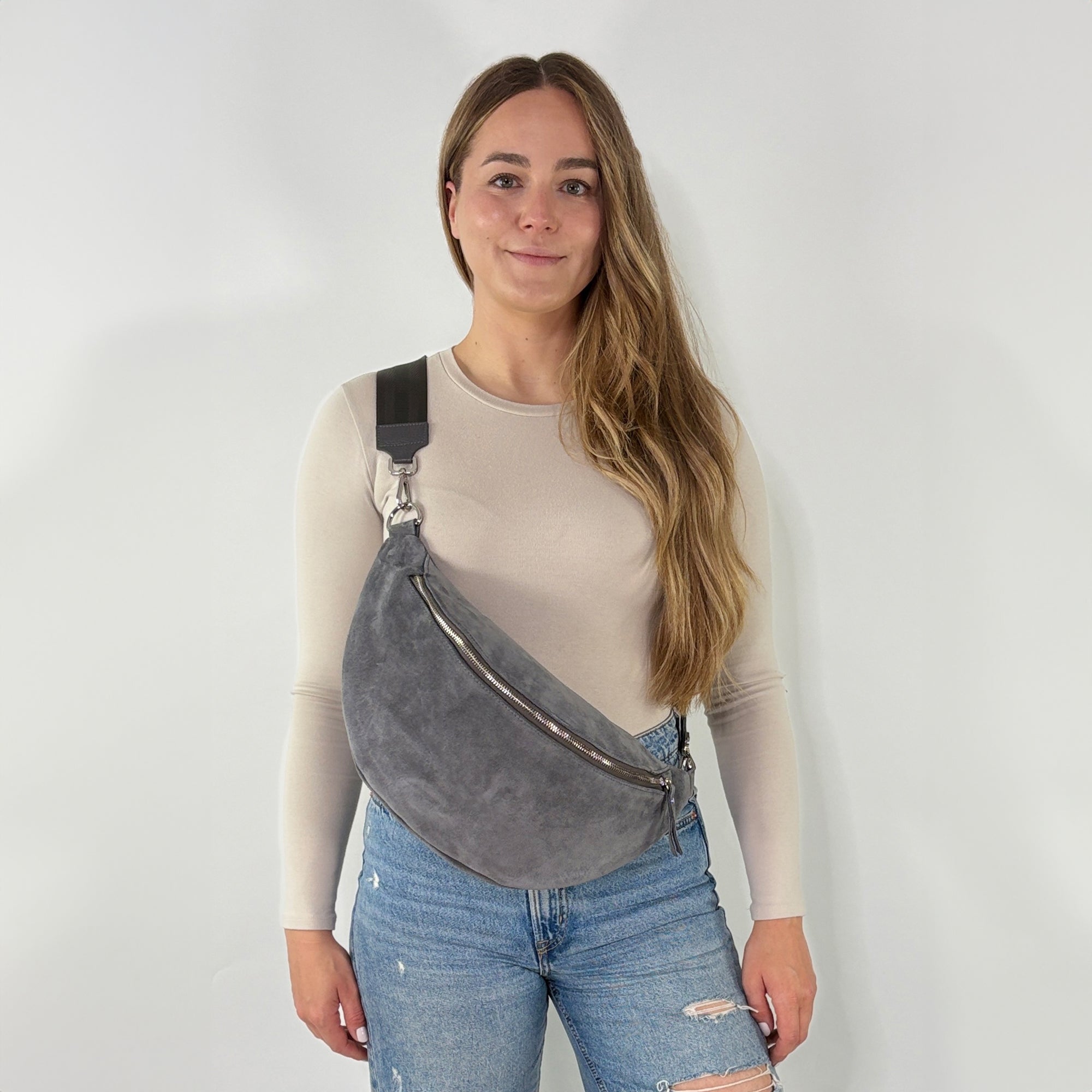 Wildleder Bauchtasche VALENTINA XL dunkelgrau