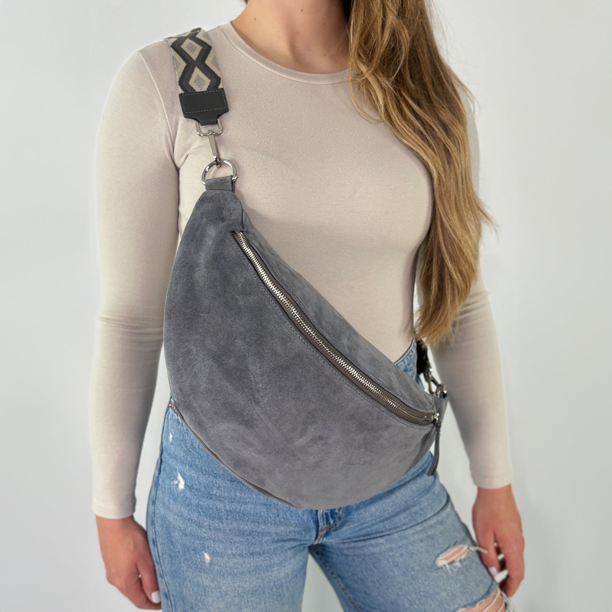 Wildleder Bauchtasche VALENTINA XL dunkelgrau