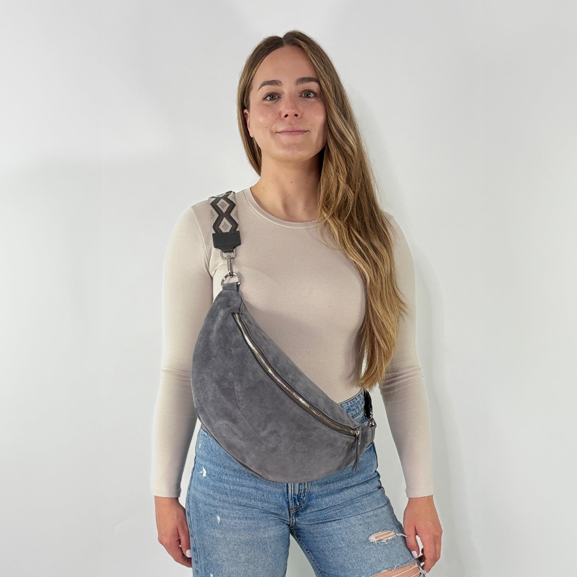 Wildleder Bauchtasche VALENTINA XL dunkelgrau