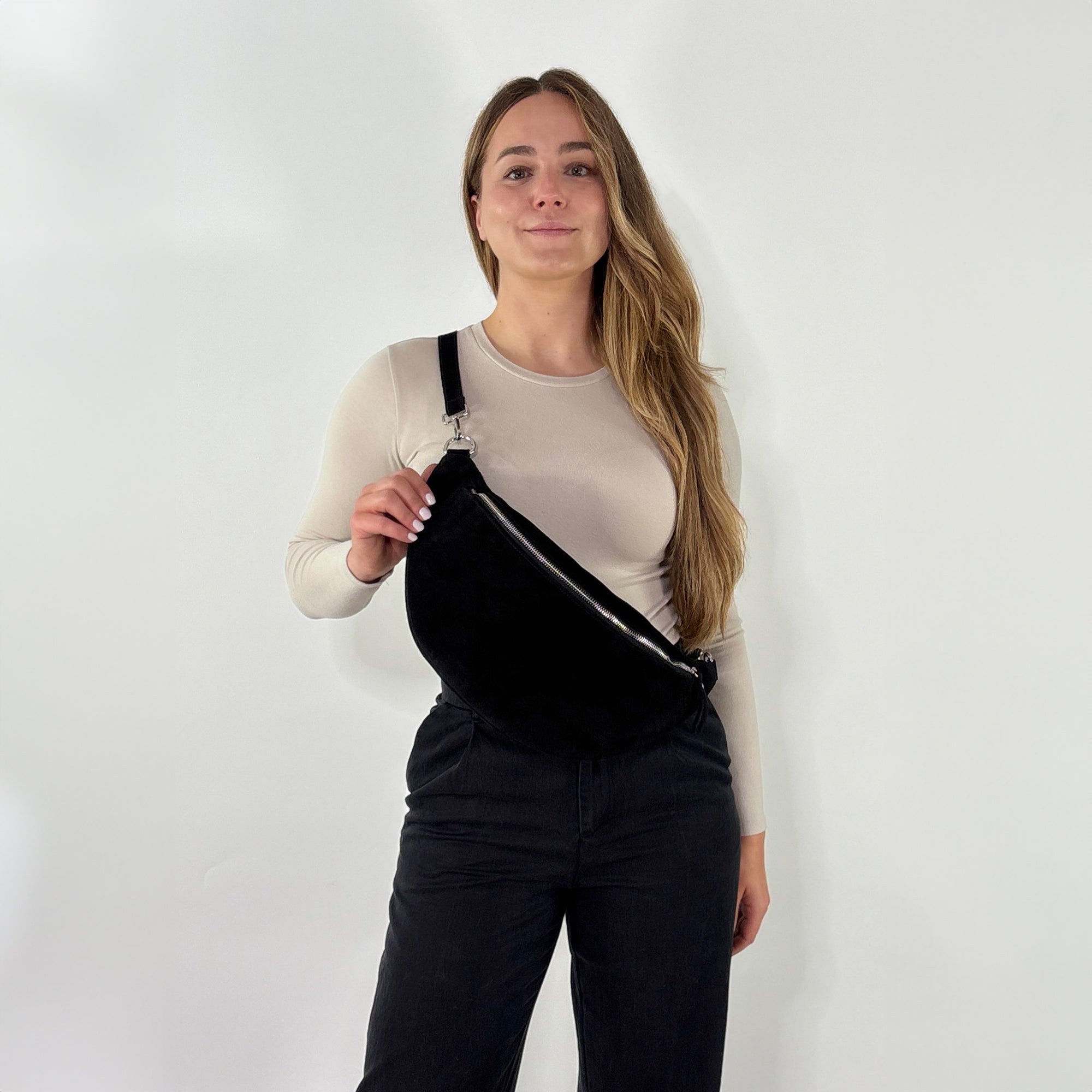 Wildleder Bauchtasche VALENTINA XL schwarz