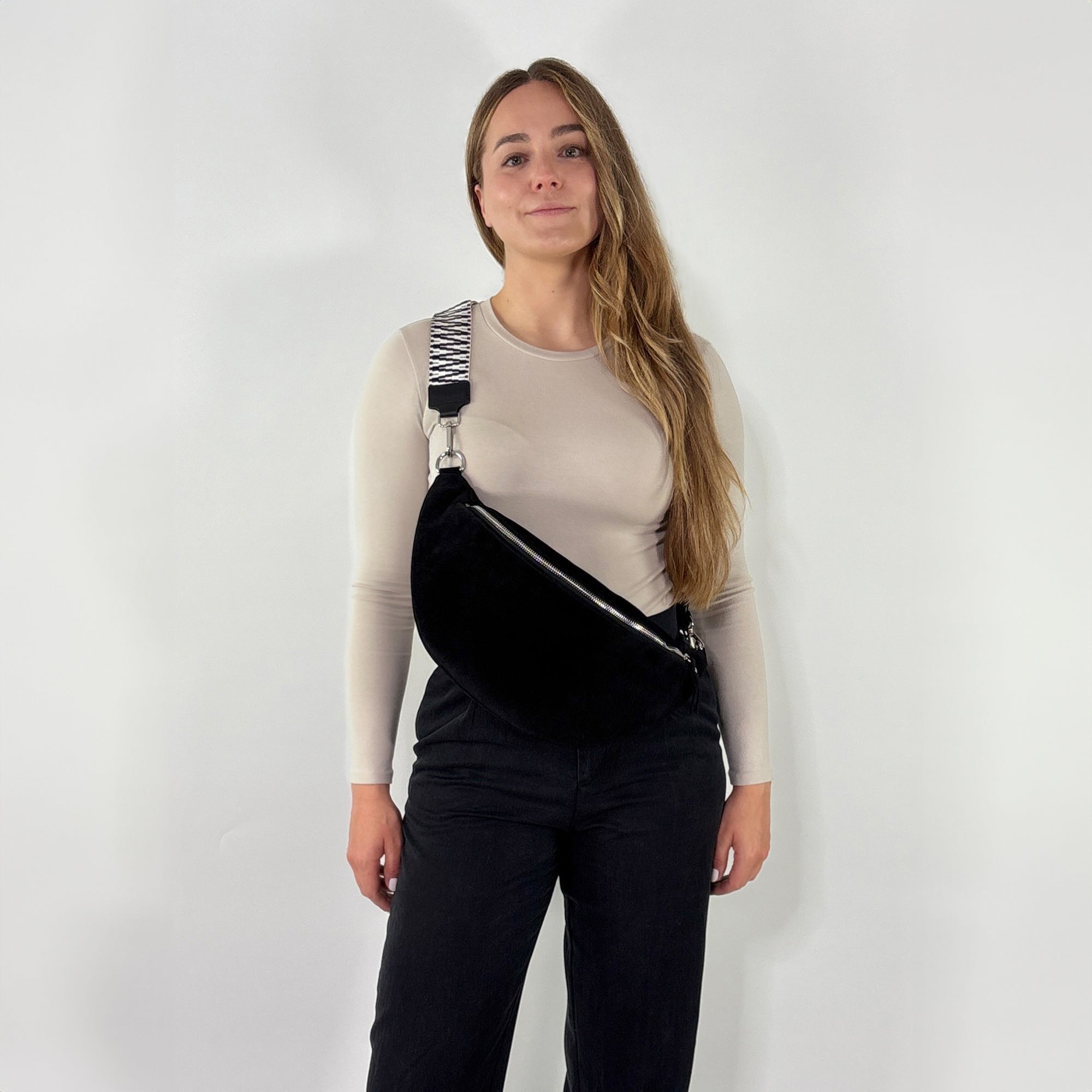 Wildleder Bauchtasche VALENTINA XL schwarz