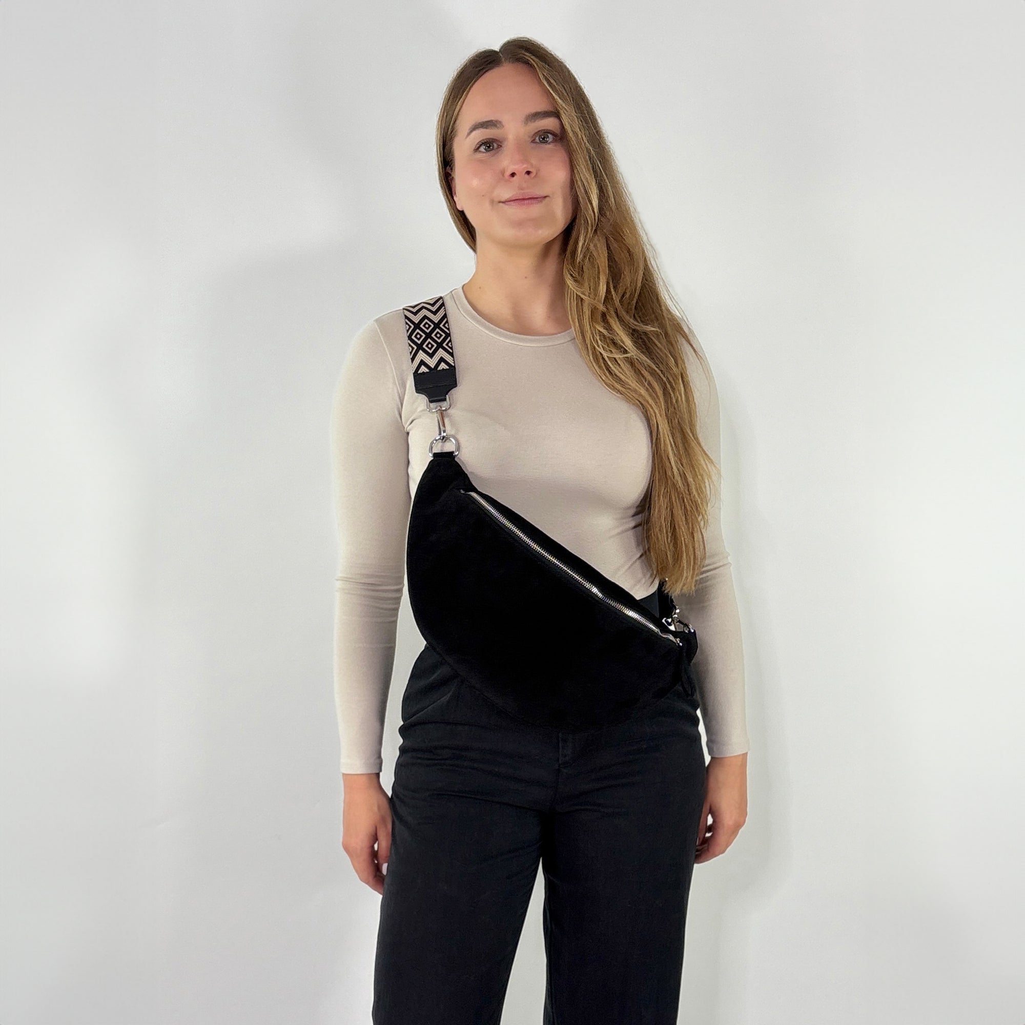 Wildleder Bauchtasche VALENTINA XL schwarz