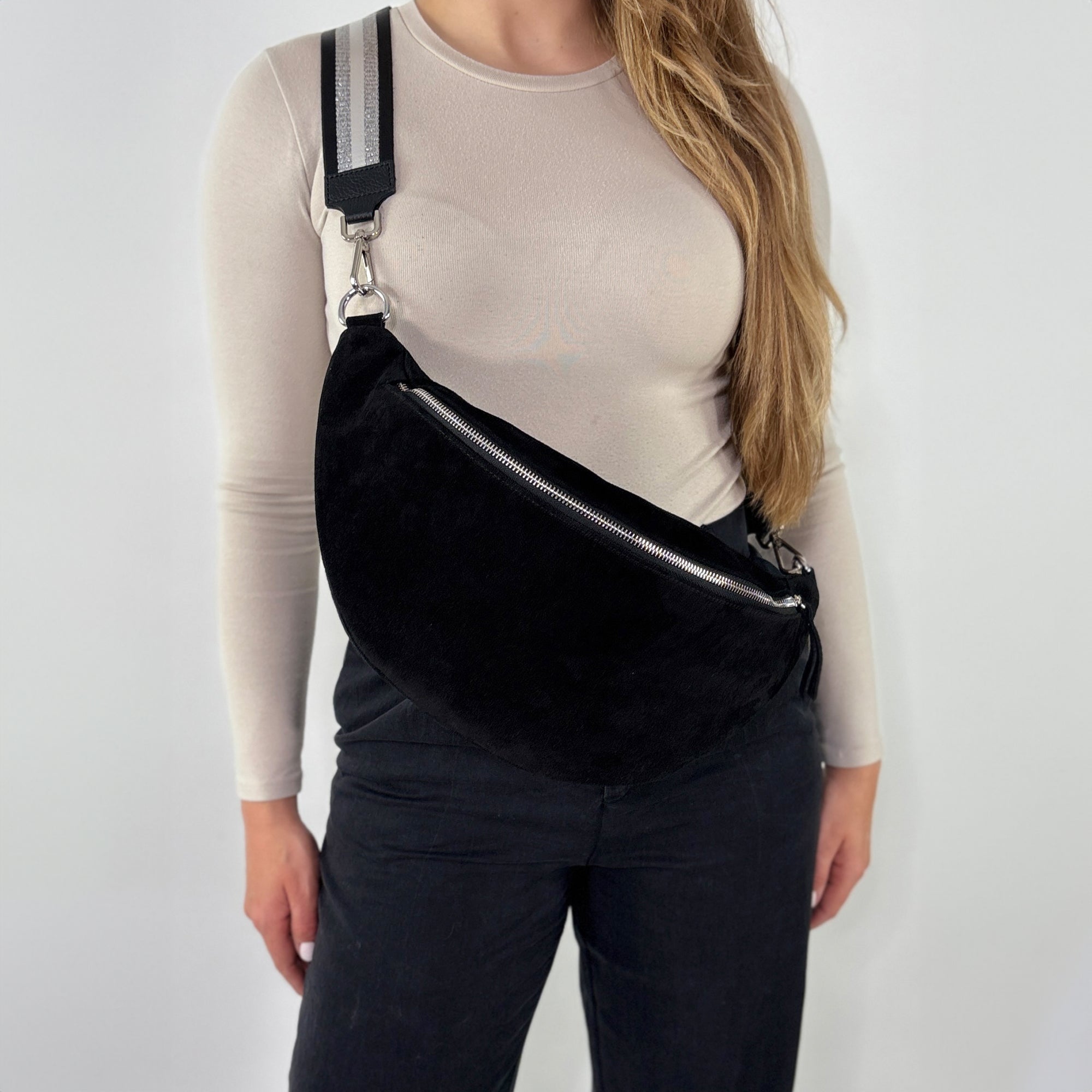 Wildleder Bauchtasche VALENTINA XL schwarz