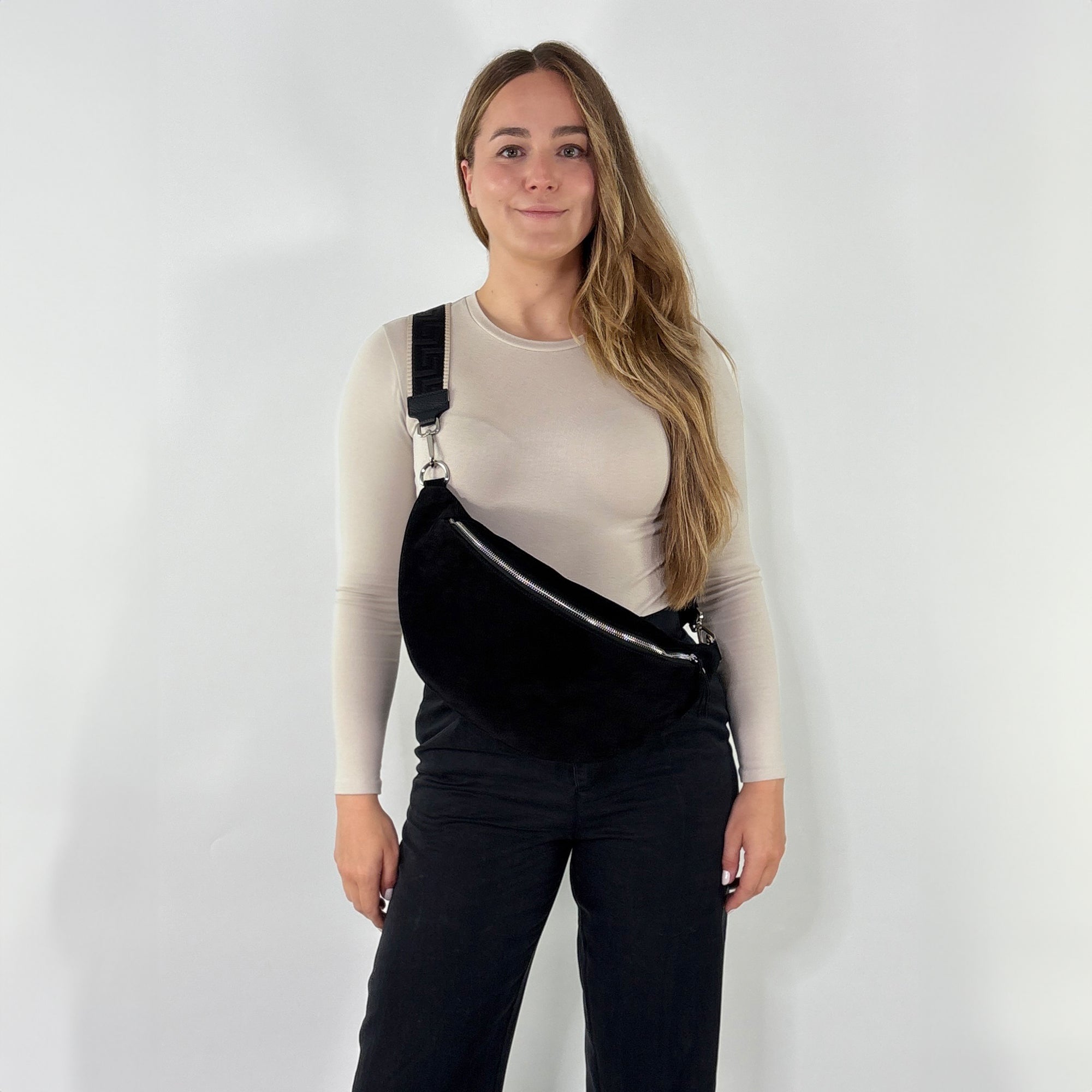 Wildleder Bauchtasche VALENTINA XL schwarz