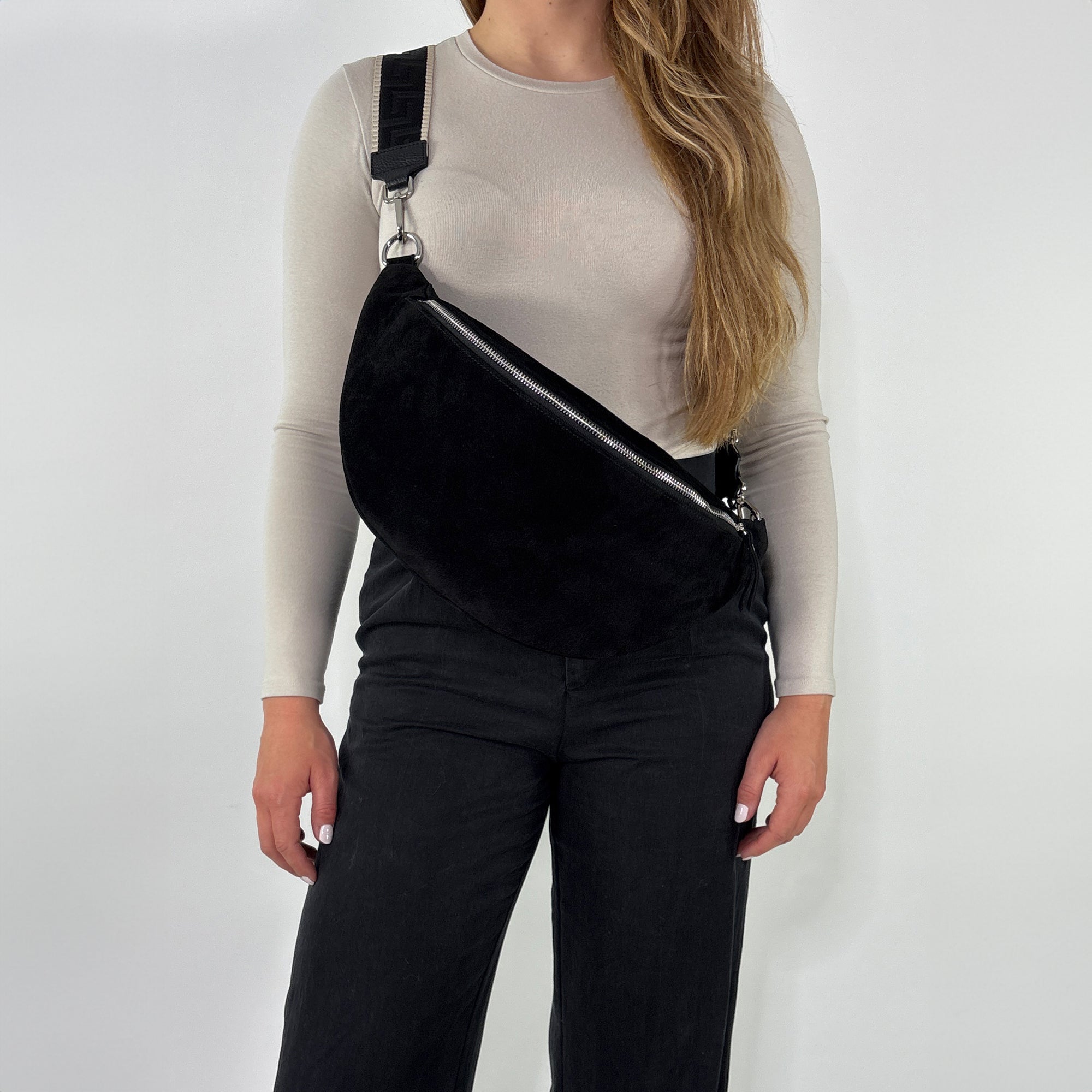 Wildleder Bauchtasche VALENTINA XL schwarz