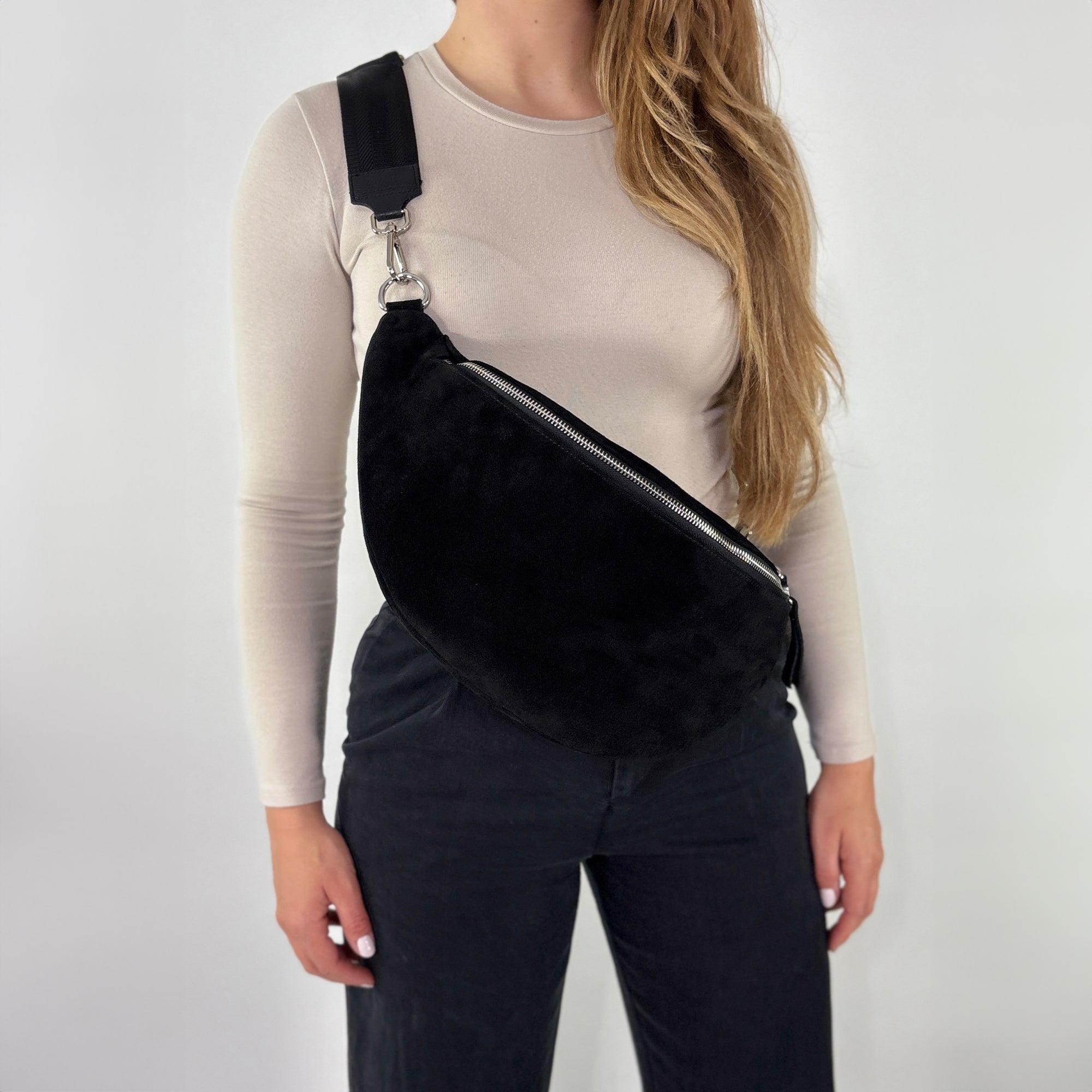 Wildleder Bauchtasche VALENTINA XL schwarz