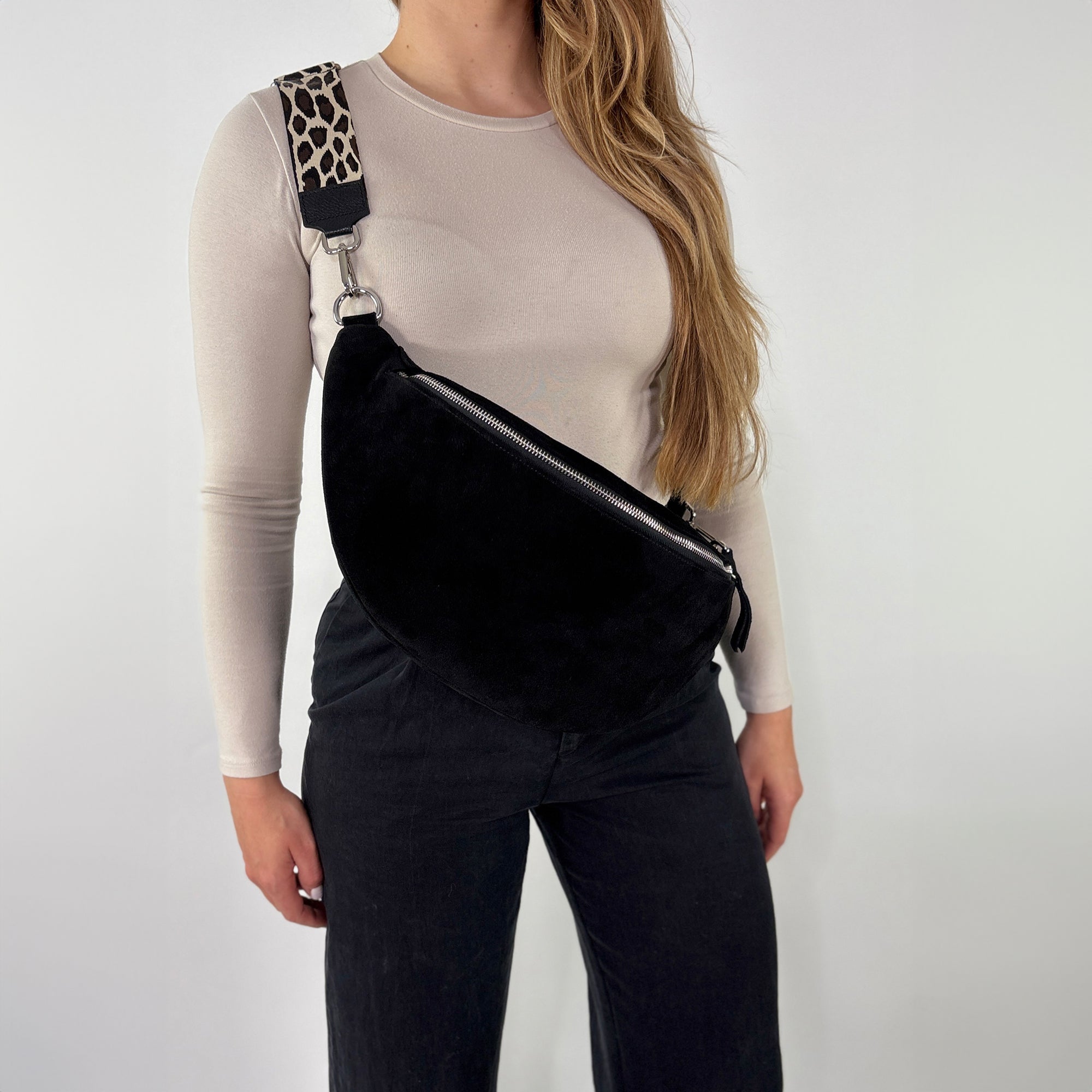 Wildleder Bauchtasche VALENTINA XL schwarz
