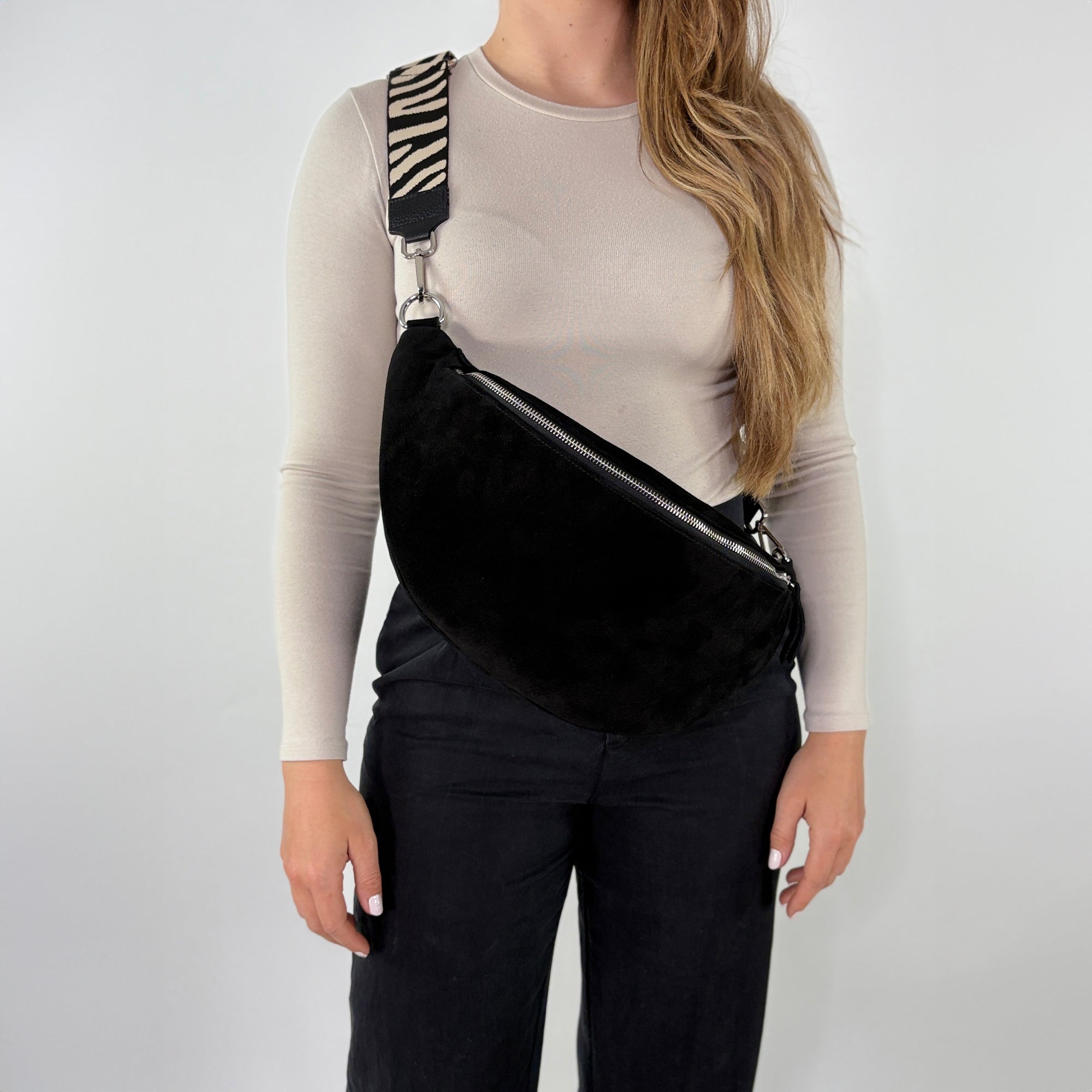 Wildleder Bauchtasche VALENTINA XL schwarz