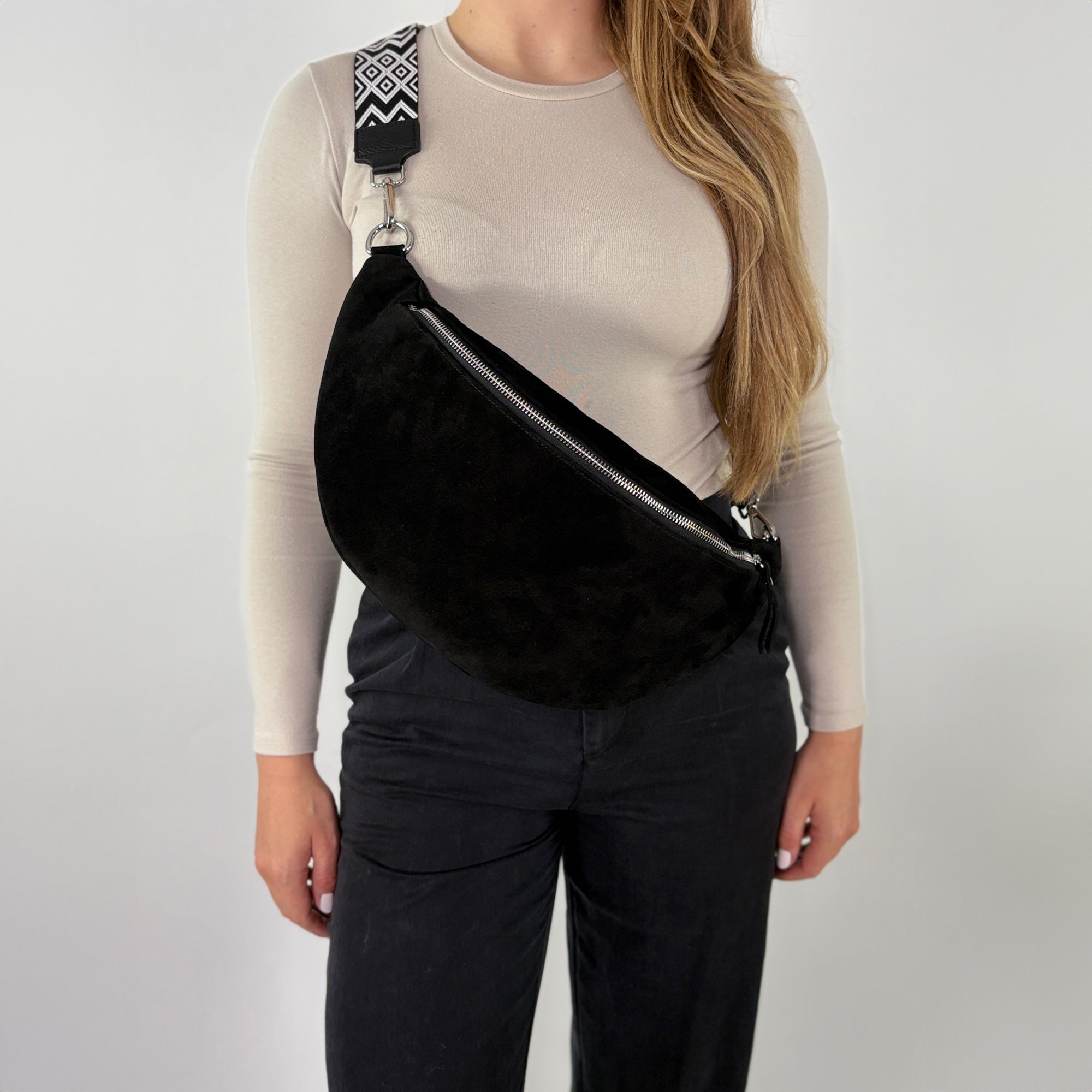 Wildleder Bauchtasche VALENTINA XL schwarz