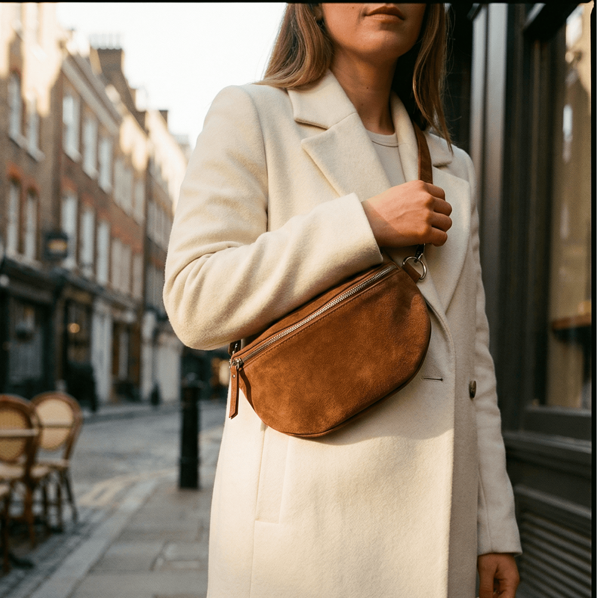 VALENTINA Wildleder Bauchtasche cognac - Medium