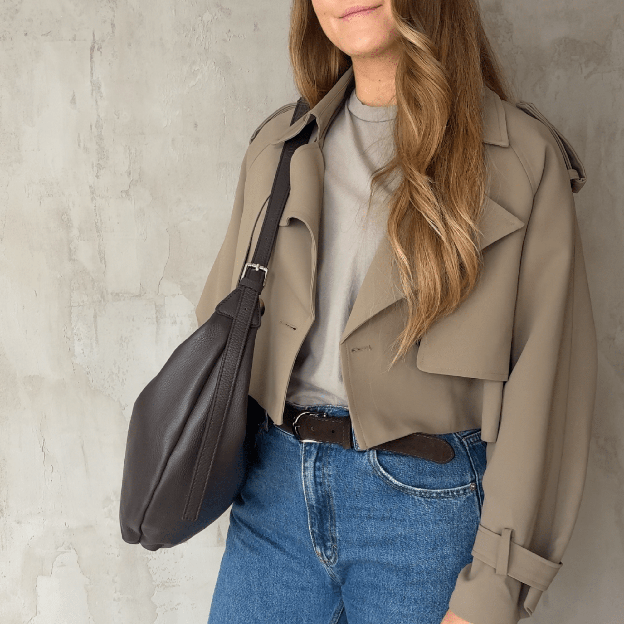 lepelou - leder - Bauchtasche - Leder Moon Bag MONA dunkelbraun - LPHMONDBRGL