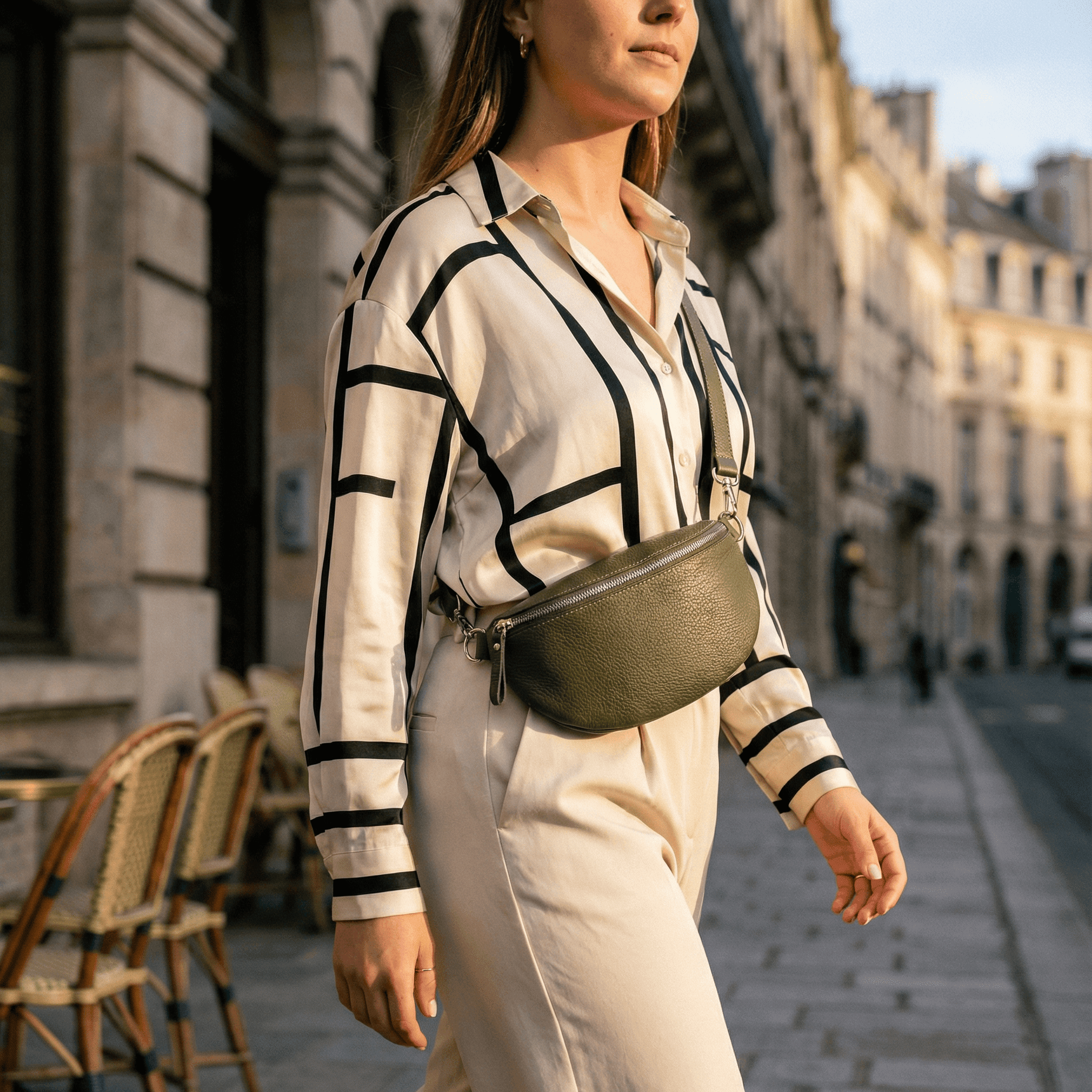 lepelou-leder-Bauchtasche-TONI Bauchtasche khaki – Large -LPBTONKHAL