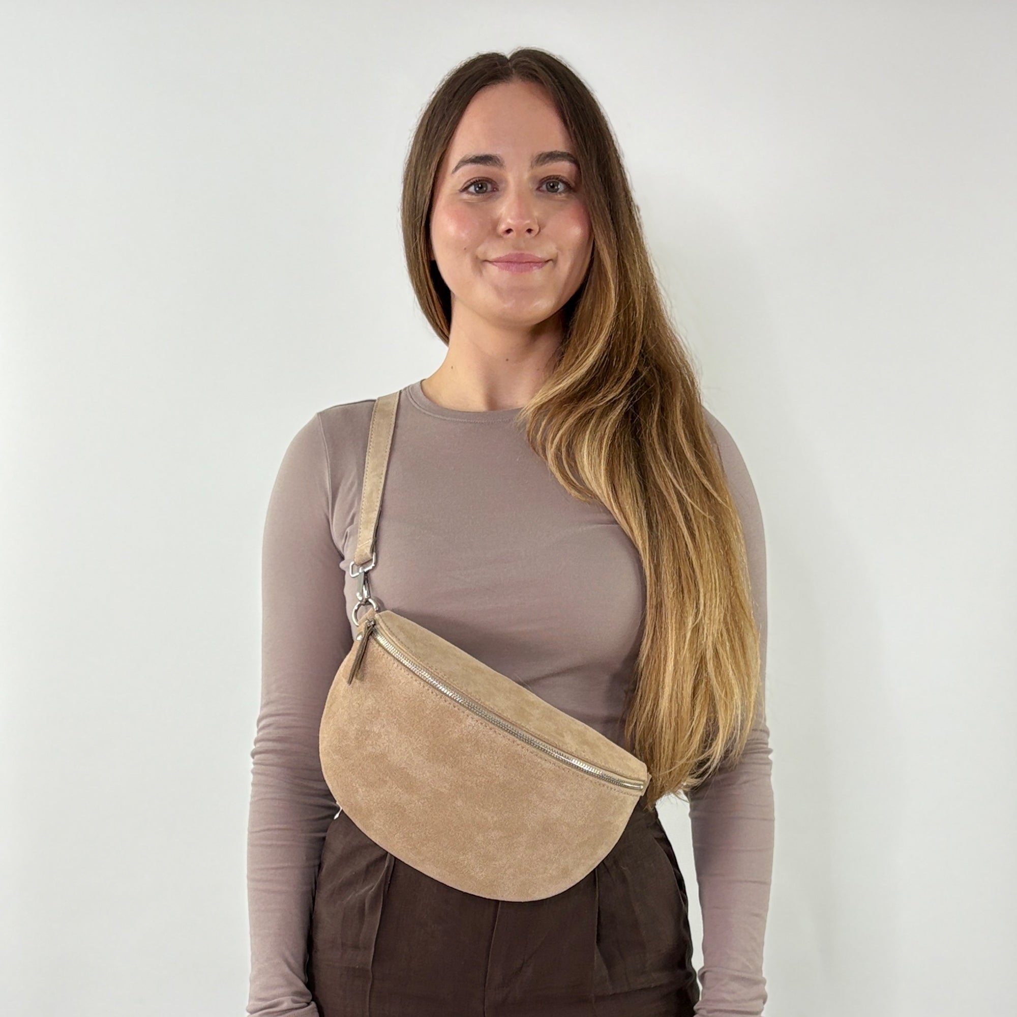 lepelou - leder - Bauchtasche - VALENTINA Wildleder Bauchtasche beige – Large - LPBVALBEIL