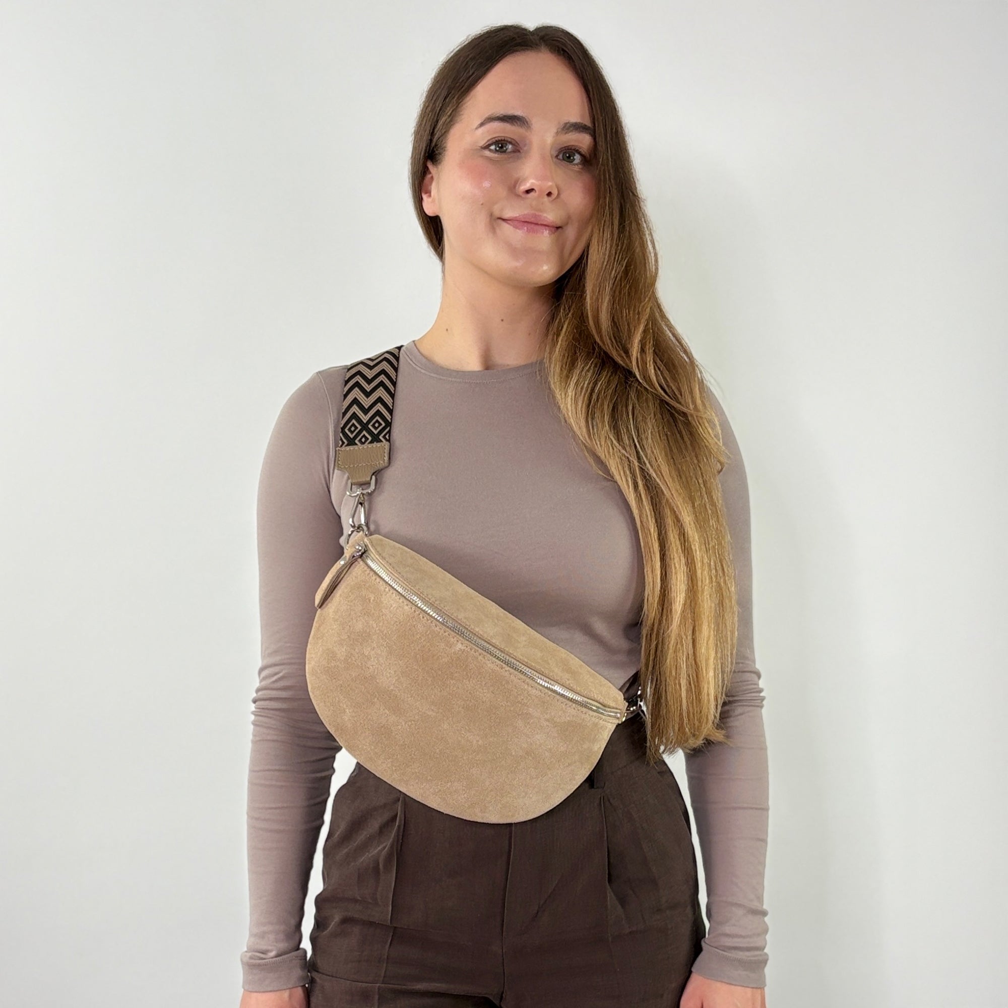 lepelou - leder - Bauchtasche - VALENTINA Wildleder Bauchtasche beige – Large - LPBVALBEIL1