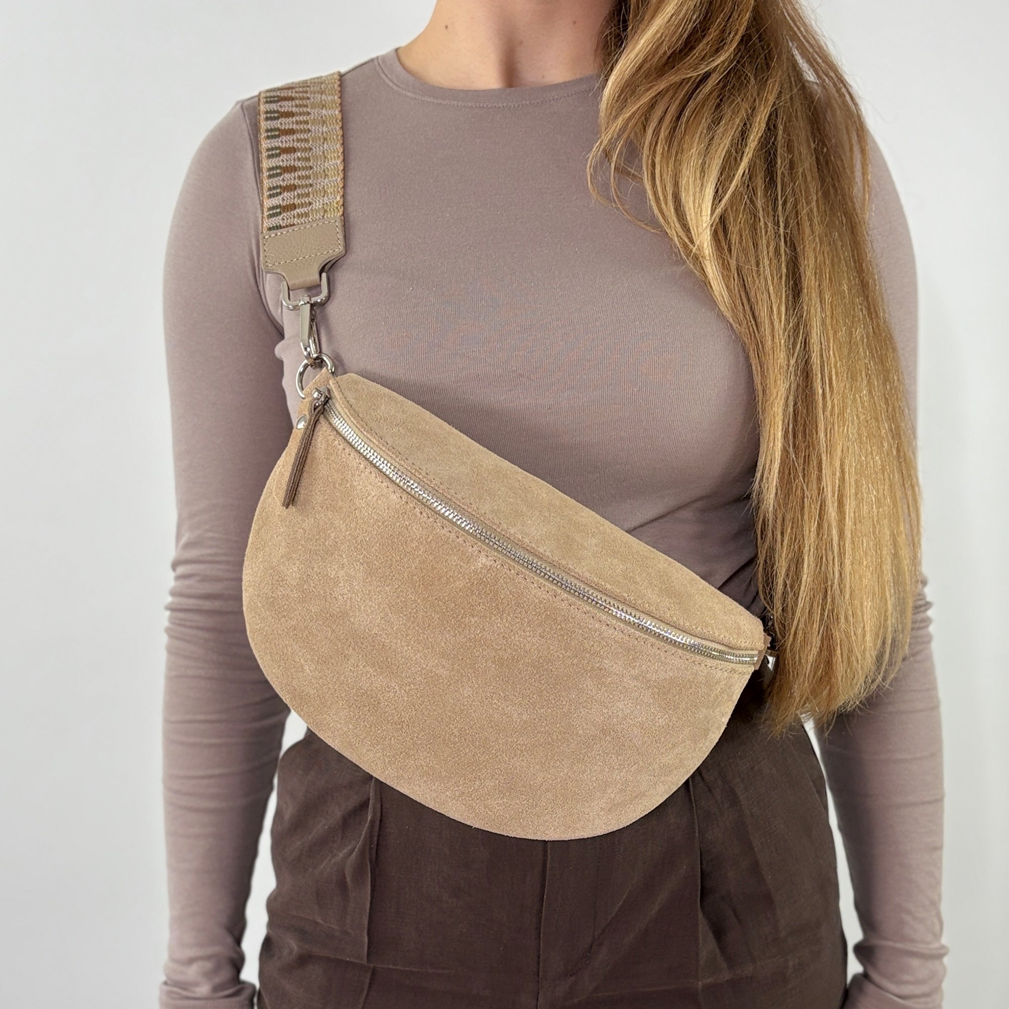 lepelou - leder - Bauchtasche - VALENTINA Wildleder Bauchtasche beige – Large - LPBVALBEIL2