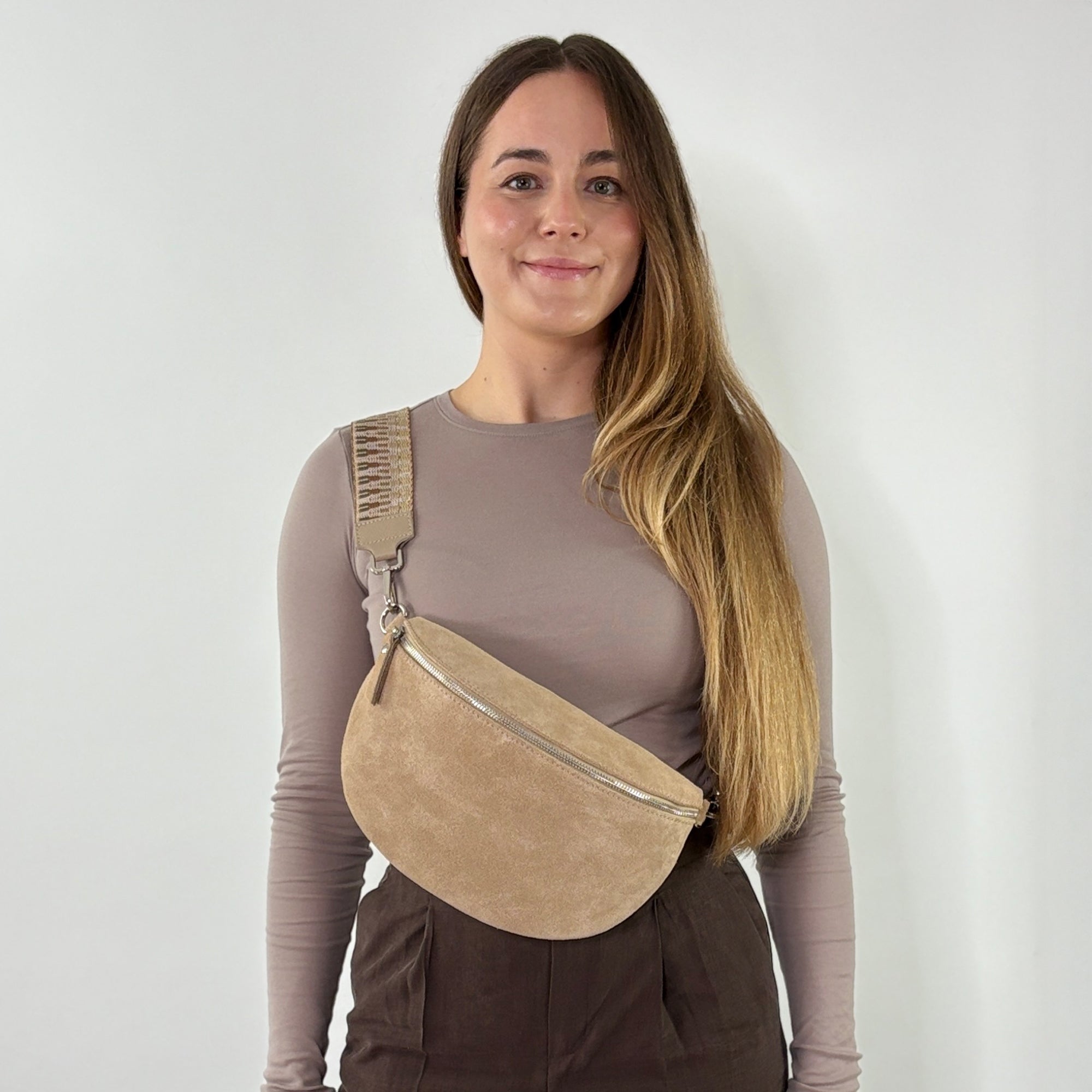 lepelou - leder - Bauchtasche - VALENTINA Wildleder Bauchtasche beige – Large - LPBVALBEIL2