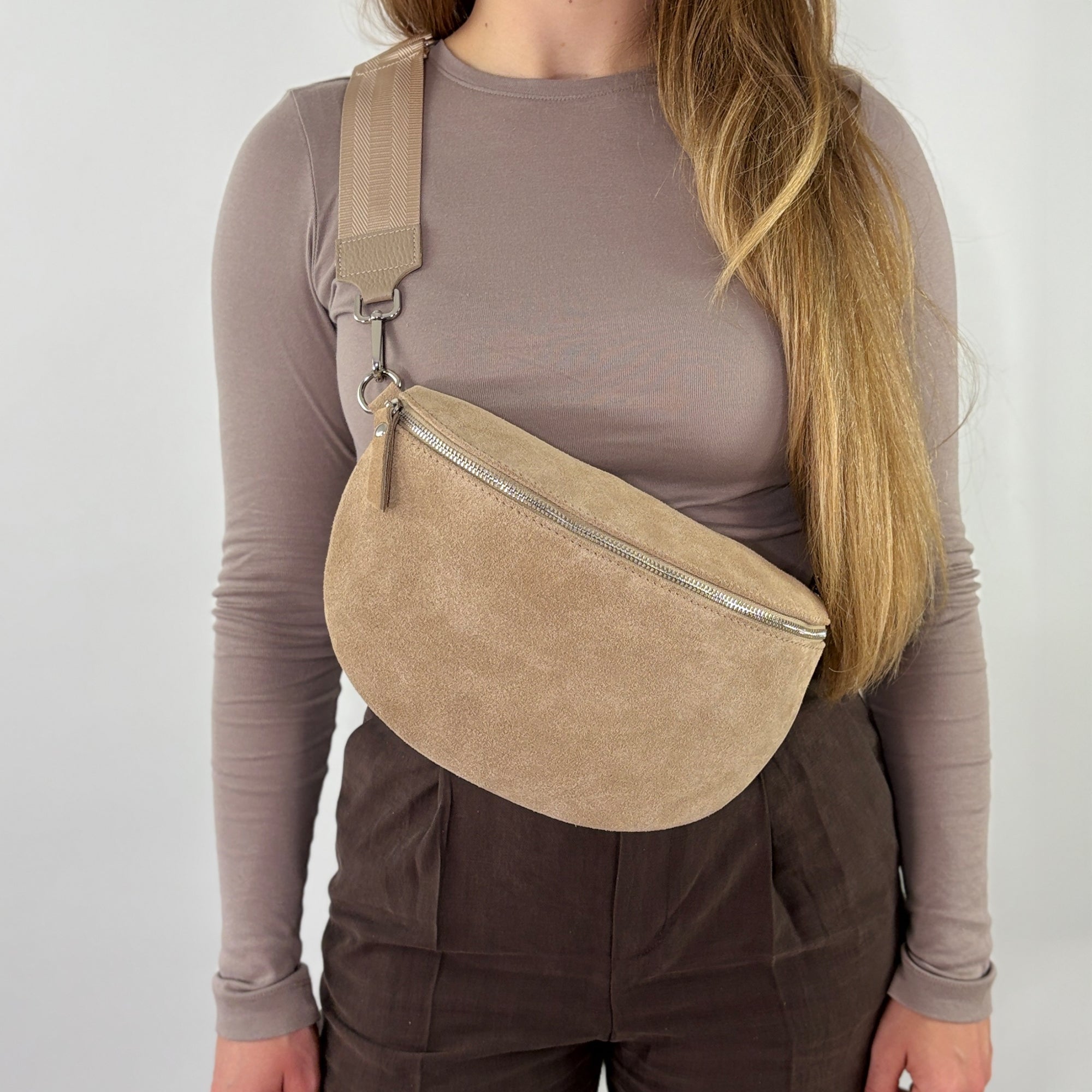 lepelou - leder - Bauchtasche - VALENTINA Wildleder Bauchtasche beige – Large - LPBVALBEIL5