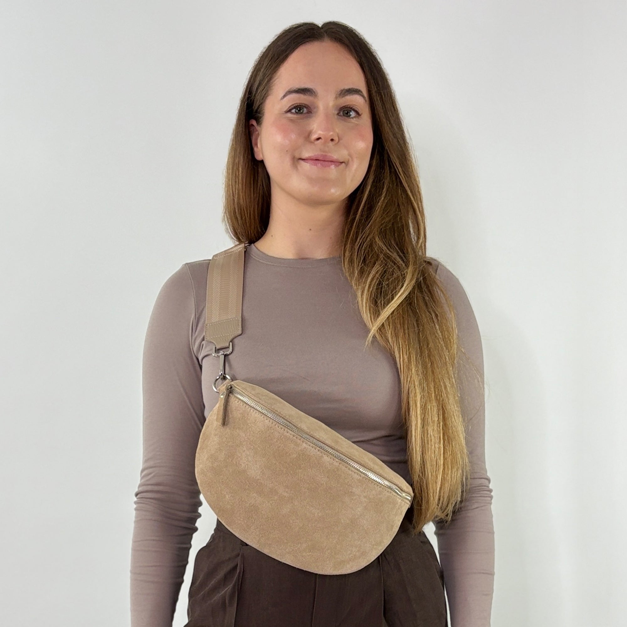 lepelou - leder - Bauchtasche - VALENTINA Wildleder Bauchtasche beige – Large - LPBVALBEIL5