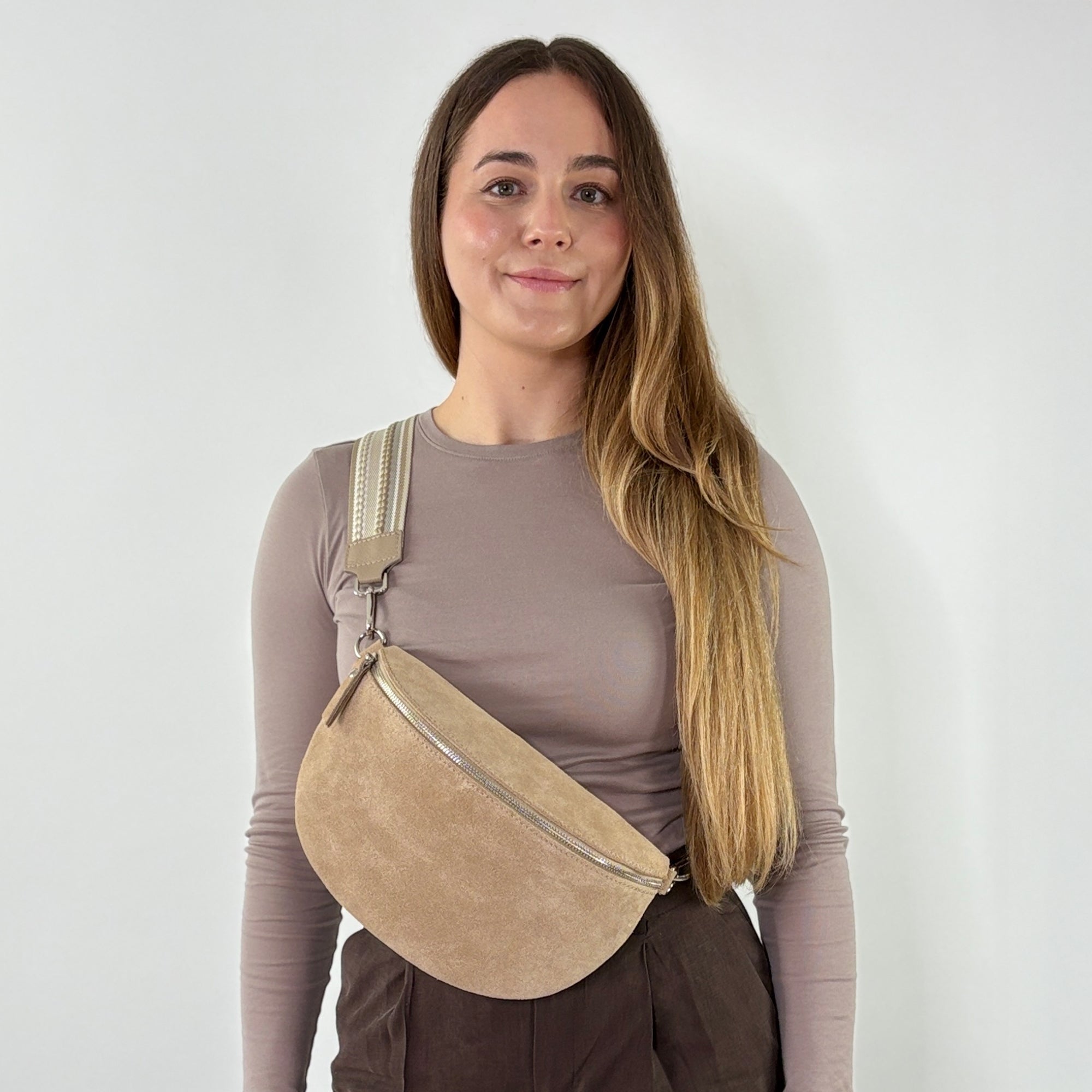 lepelou - leder - Bauchtasche - VALENTINA Wildleder Bauchtasche beige – Large - LPBVALBEIL5