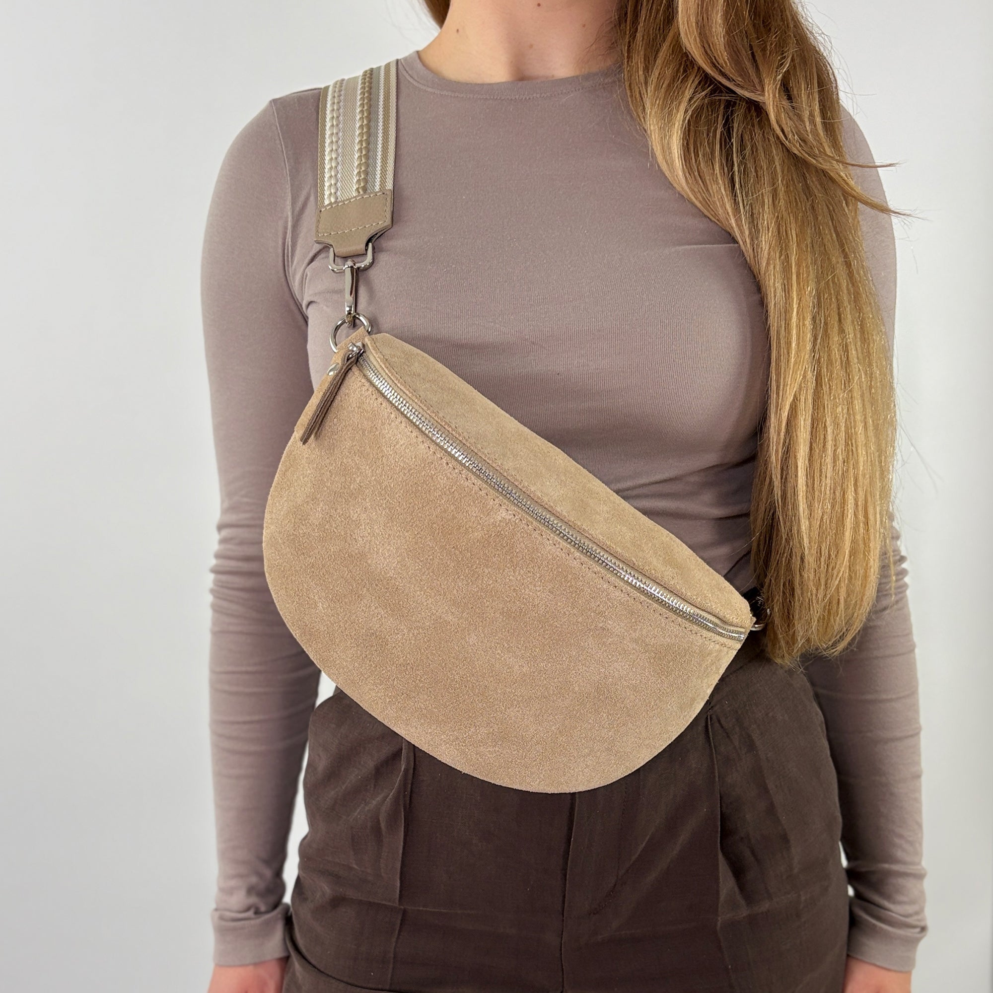 lepelou - leder - Bauchtasche - VALENTINA Wildleder Bauchtasche beige – Large - LPBVALBEIL5