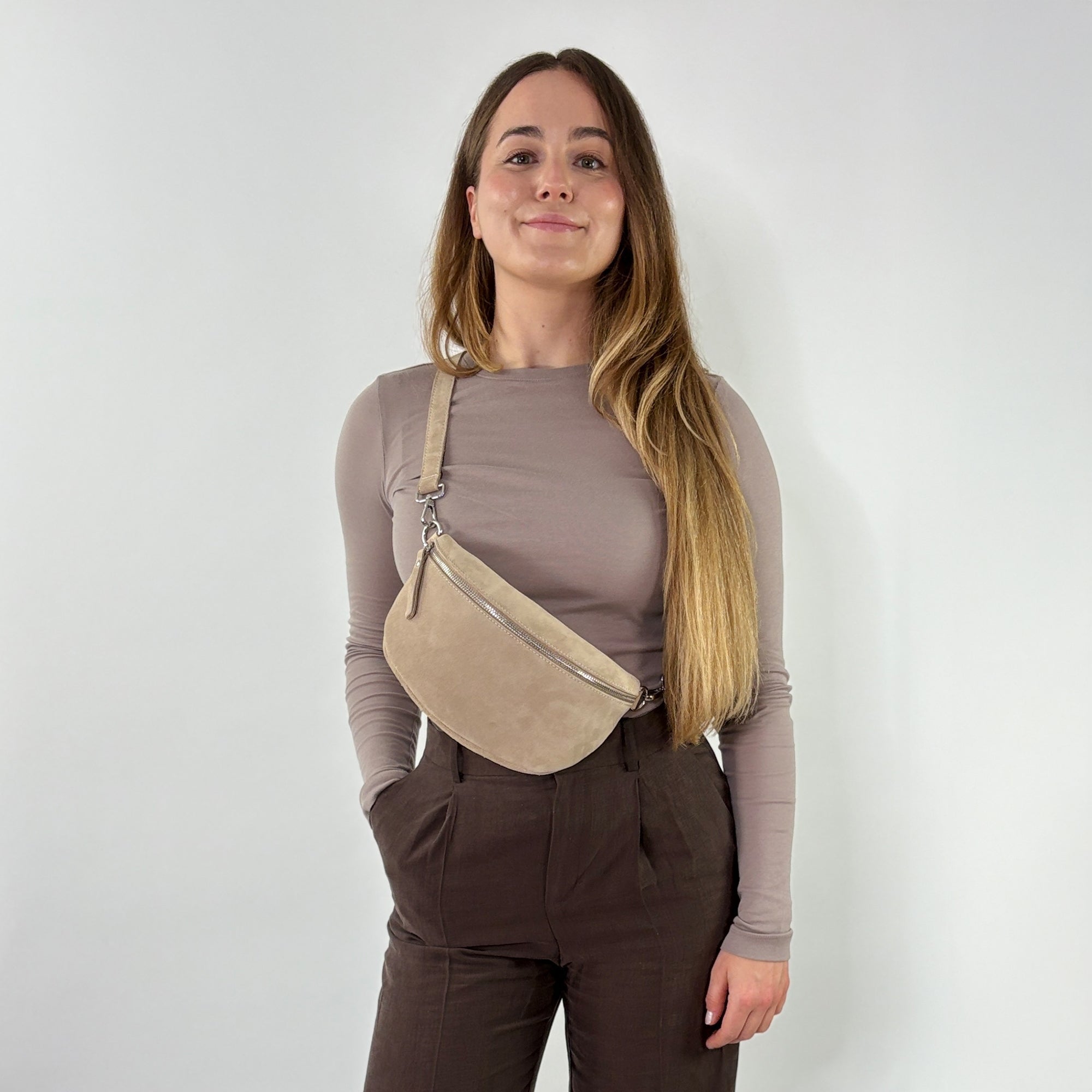 lepelou - leder - Bauchtasche - VALENTINA Wildleder Bauchtasche beige – Medium - LPBVALBEIM